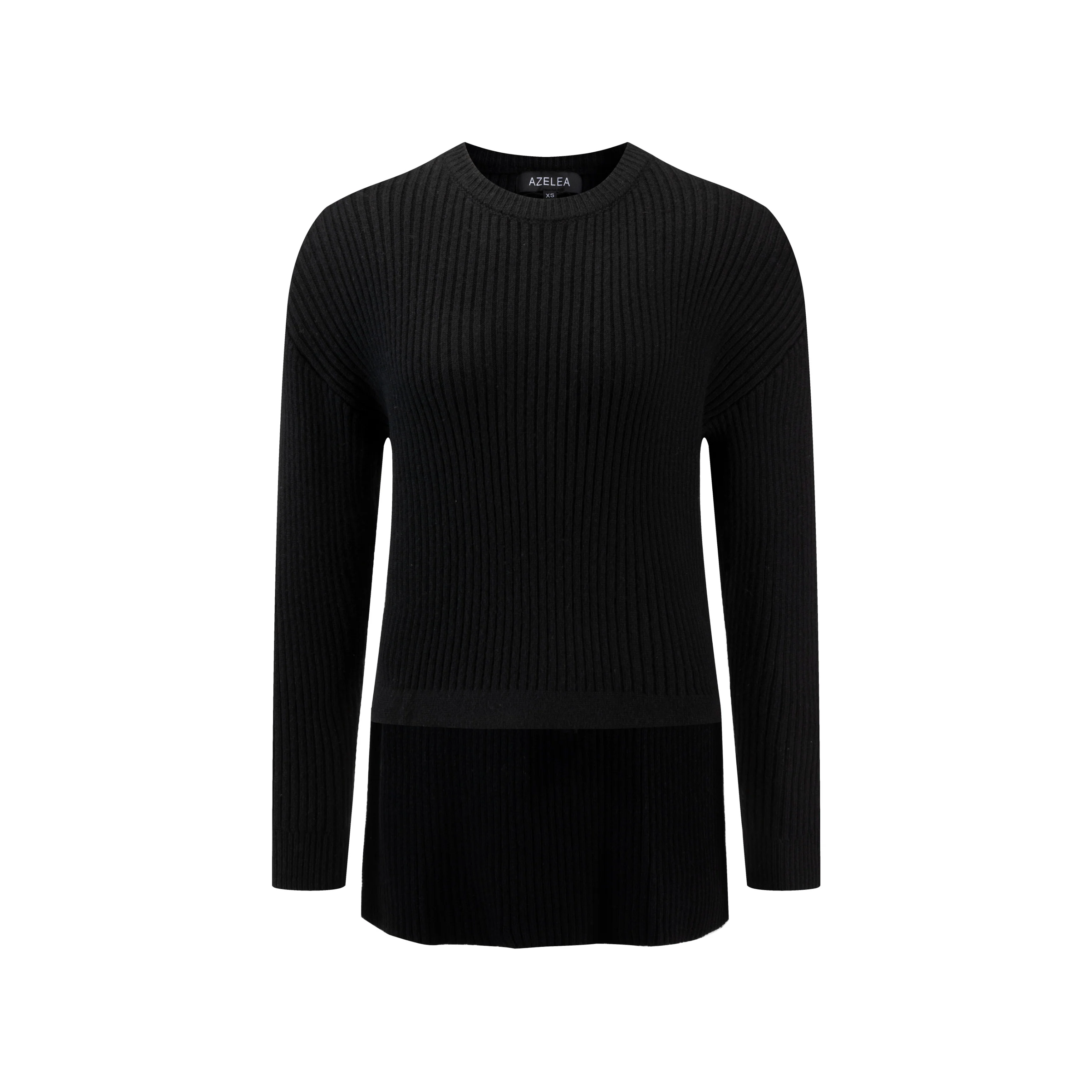 Ribbed Drawstring Hi-Low Hem Top - Black - Image 2