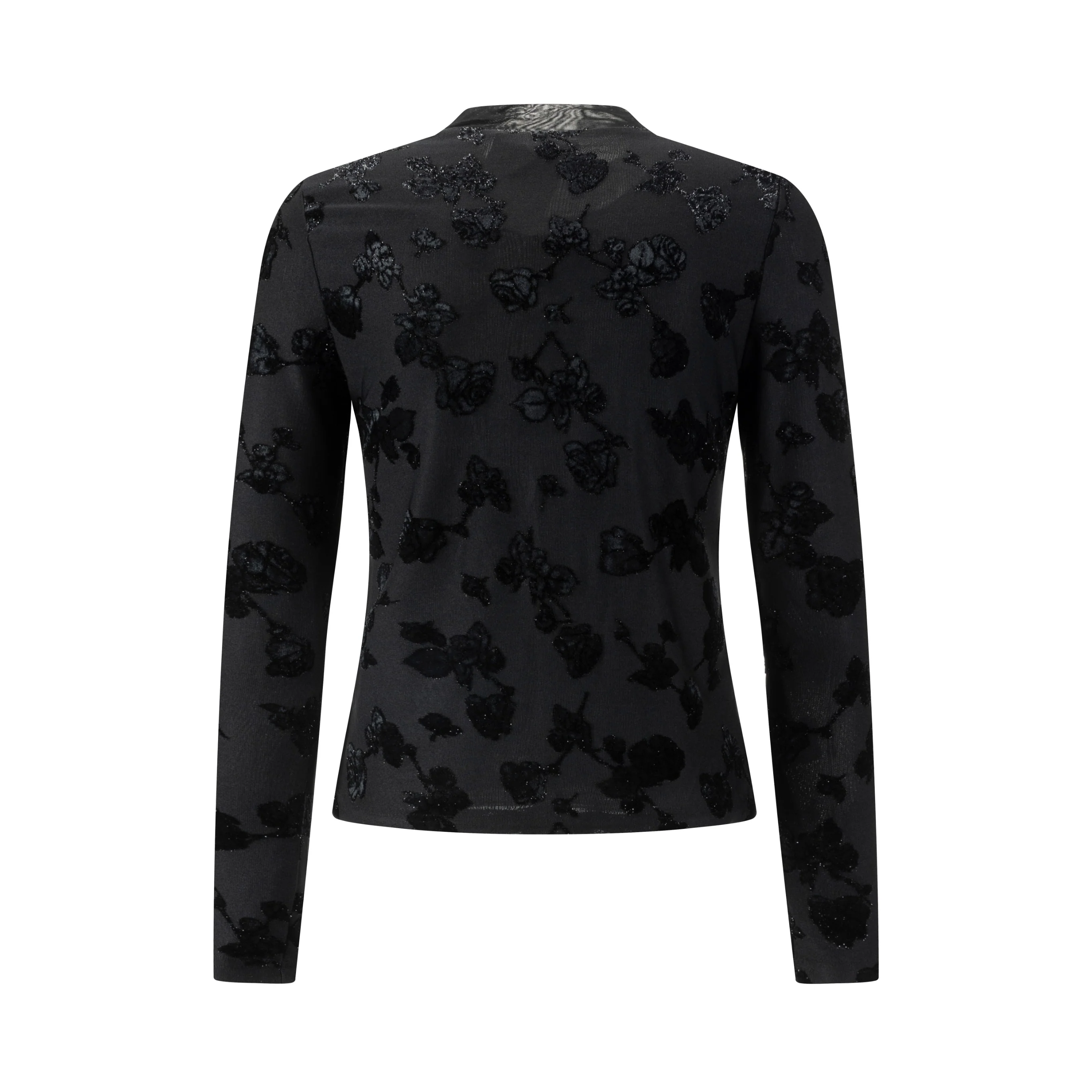 Black Shimmer Cut Velvet Mock Neck Top - Image 3