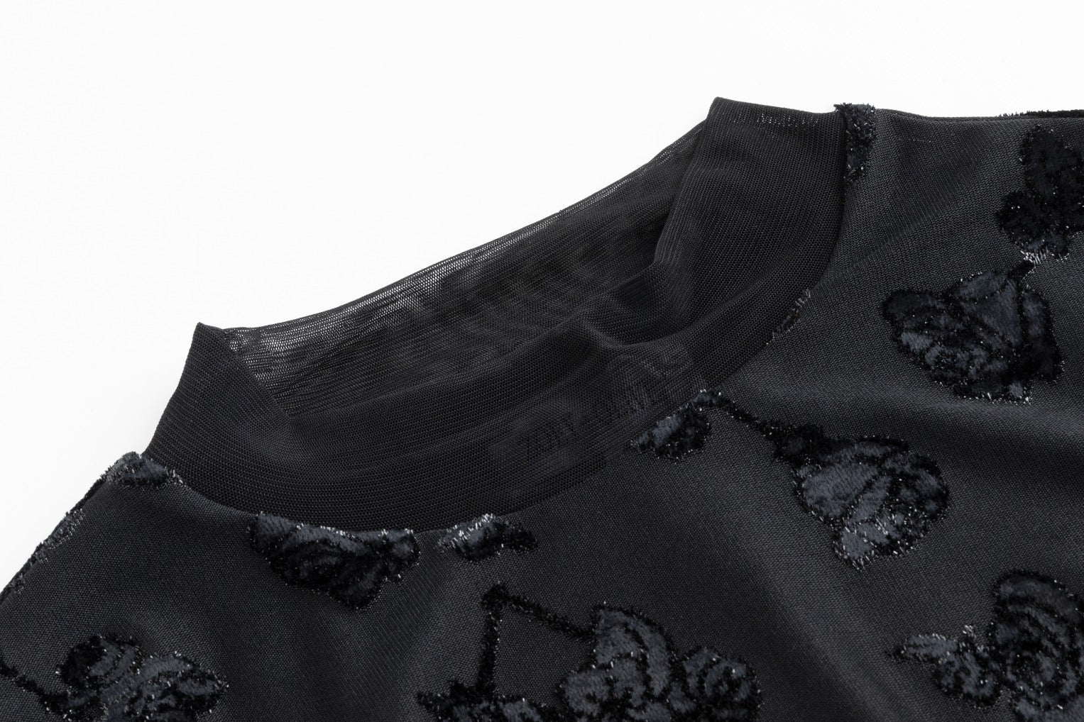 Black Shimmer Cut Velvet Mock Neck Top - Image 4