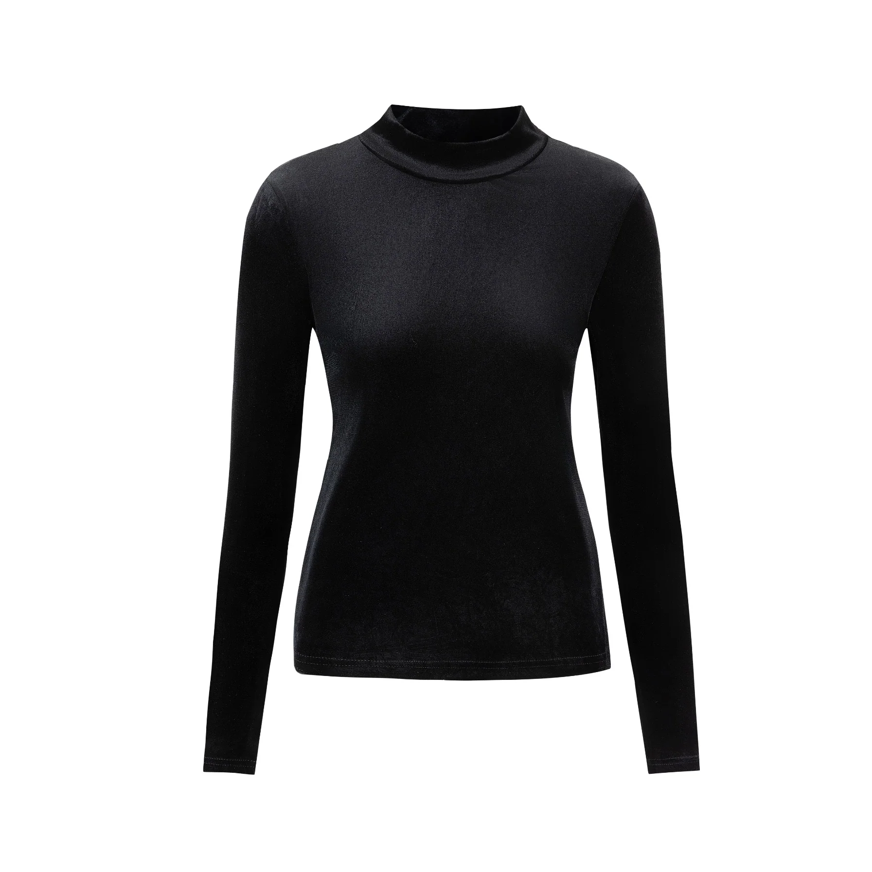 Solid Velvet Fitted Top - Black - Image 2