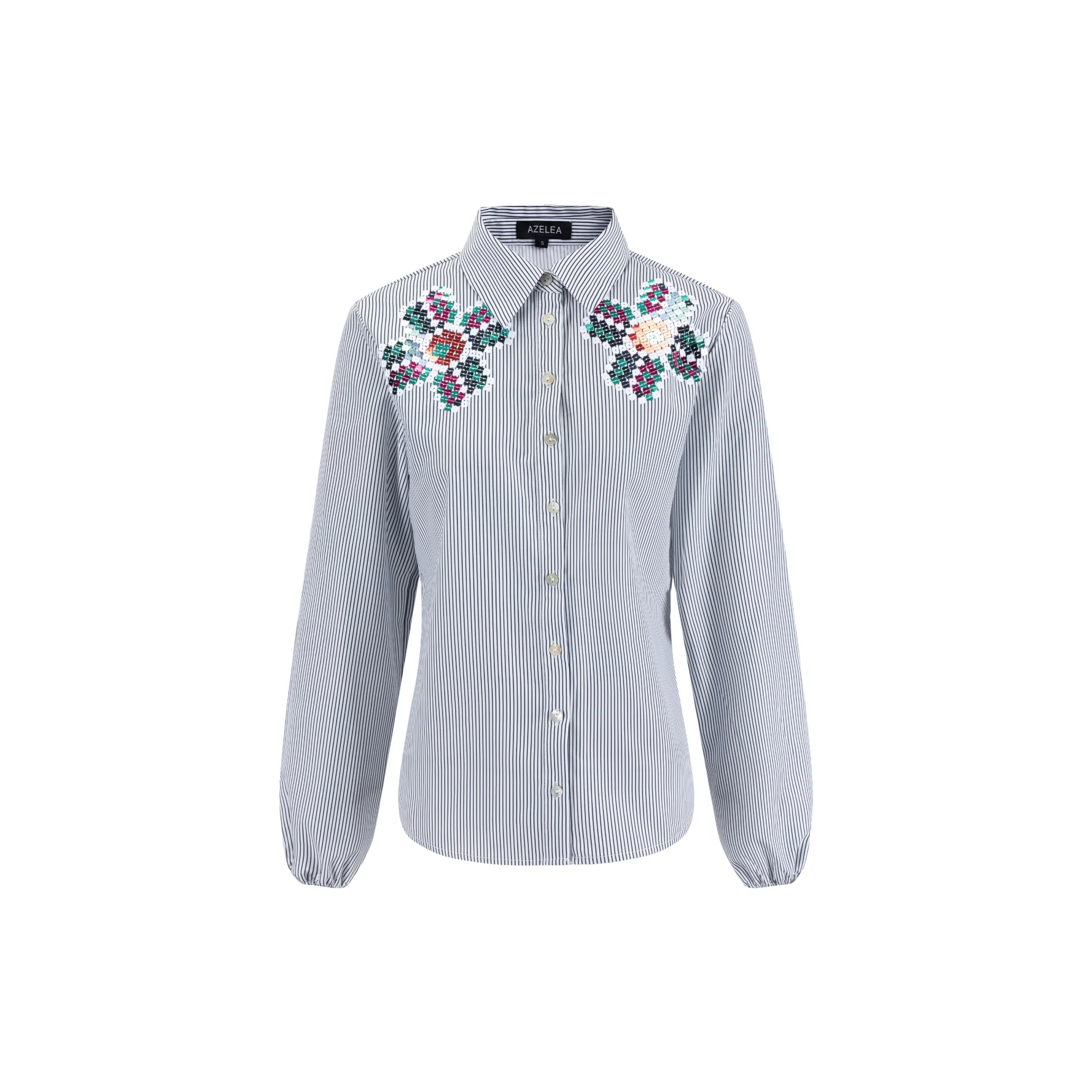 Black Striped Blouse With Colorful Beading - Image 2