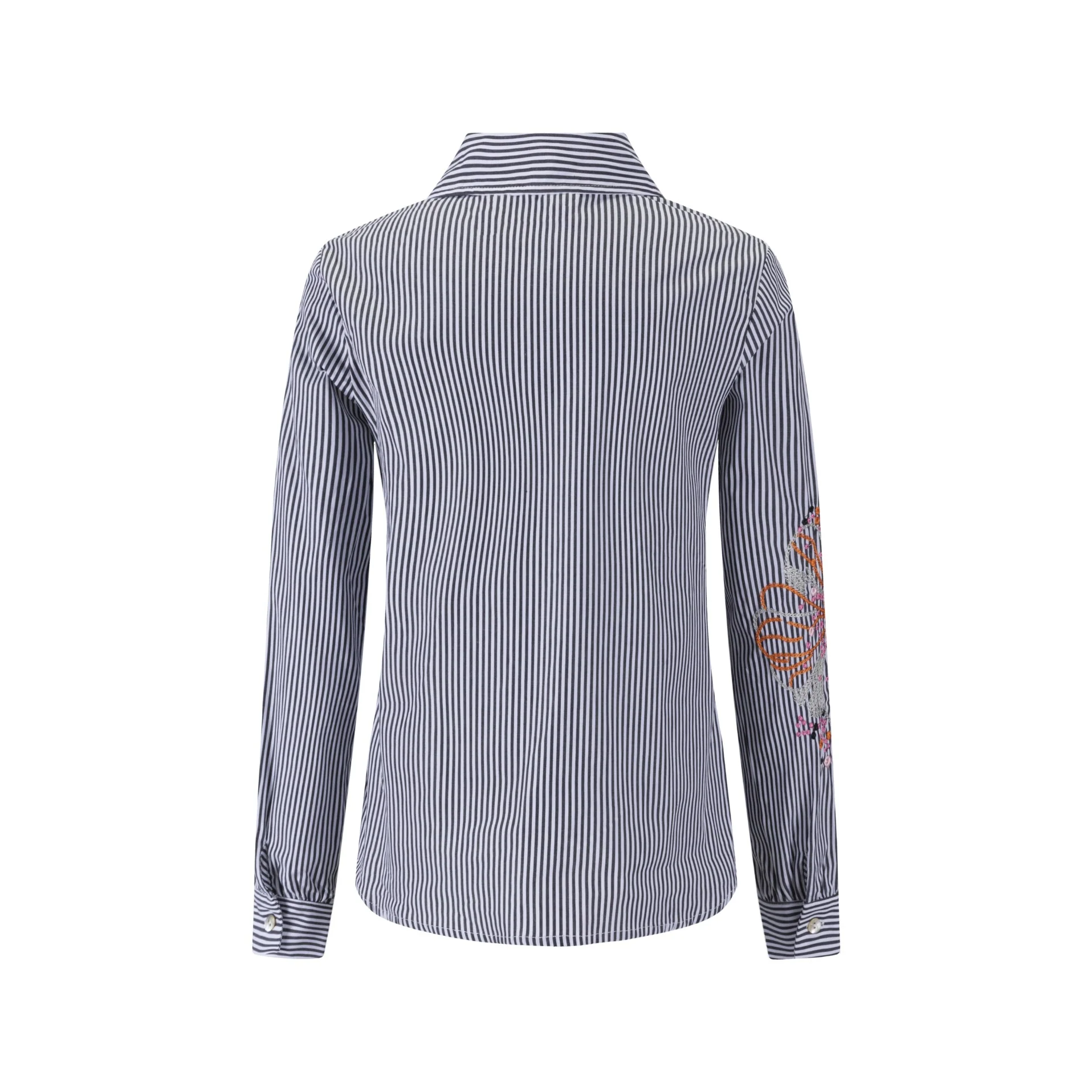 Black Stripes Shirt With Big Orange Flower Embroidery - Image 3