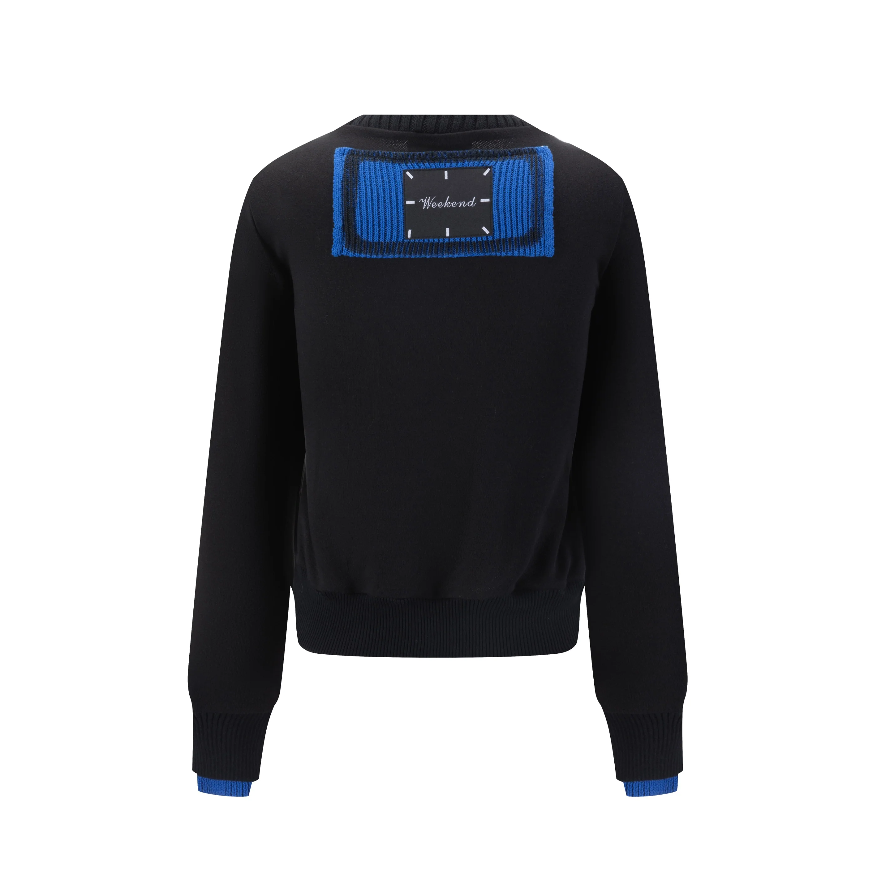 Black Sweater With Green And Blue Knit Pocket Details - Image 5