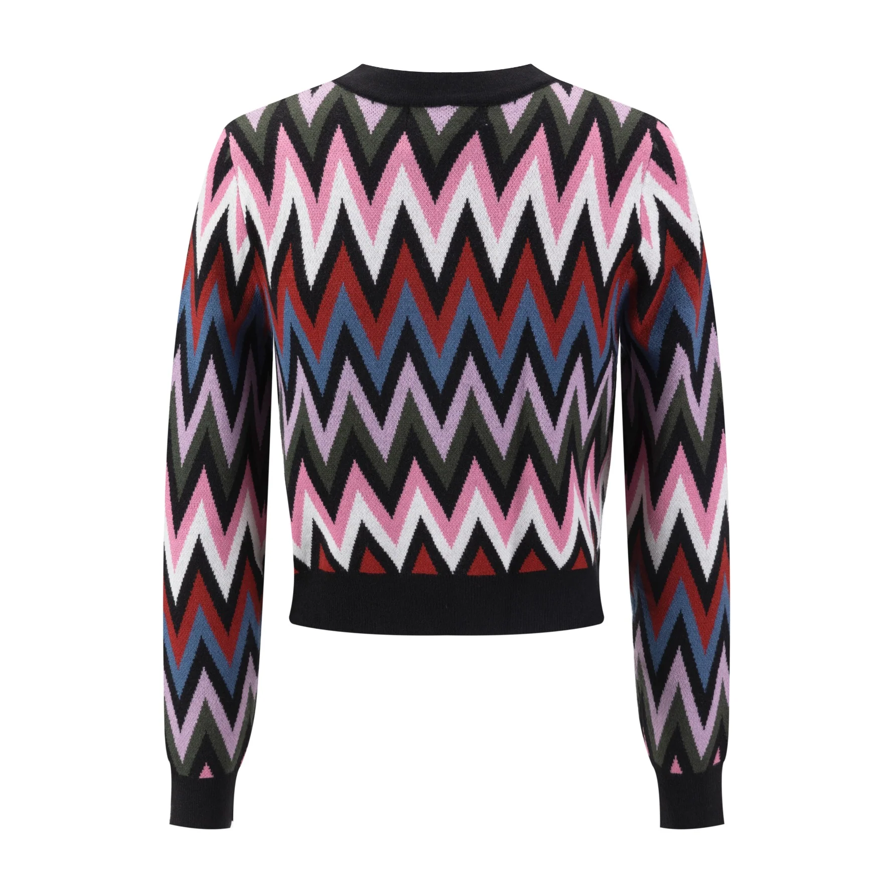 Black Sweater With Multi Colored Zig Zag Print - Image 3