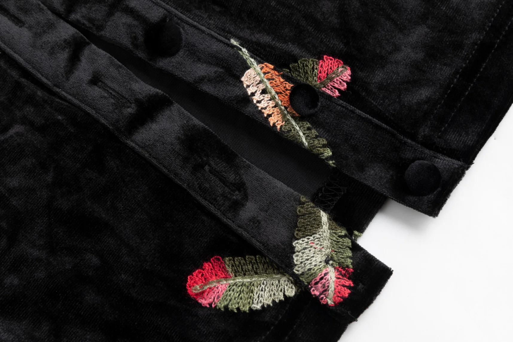 Black Velvet Embroidered Leaf Cardigan With Velvet Jumper Underlay - Image 3