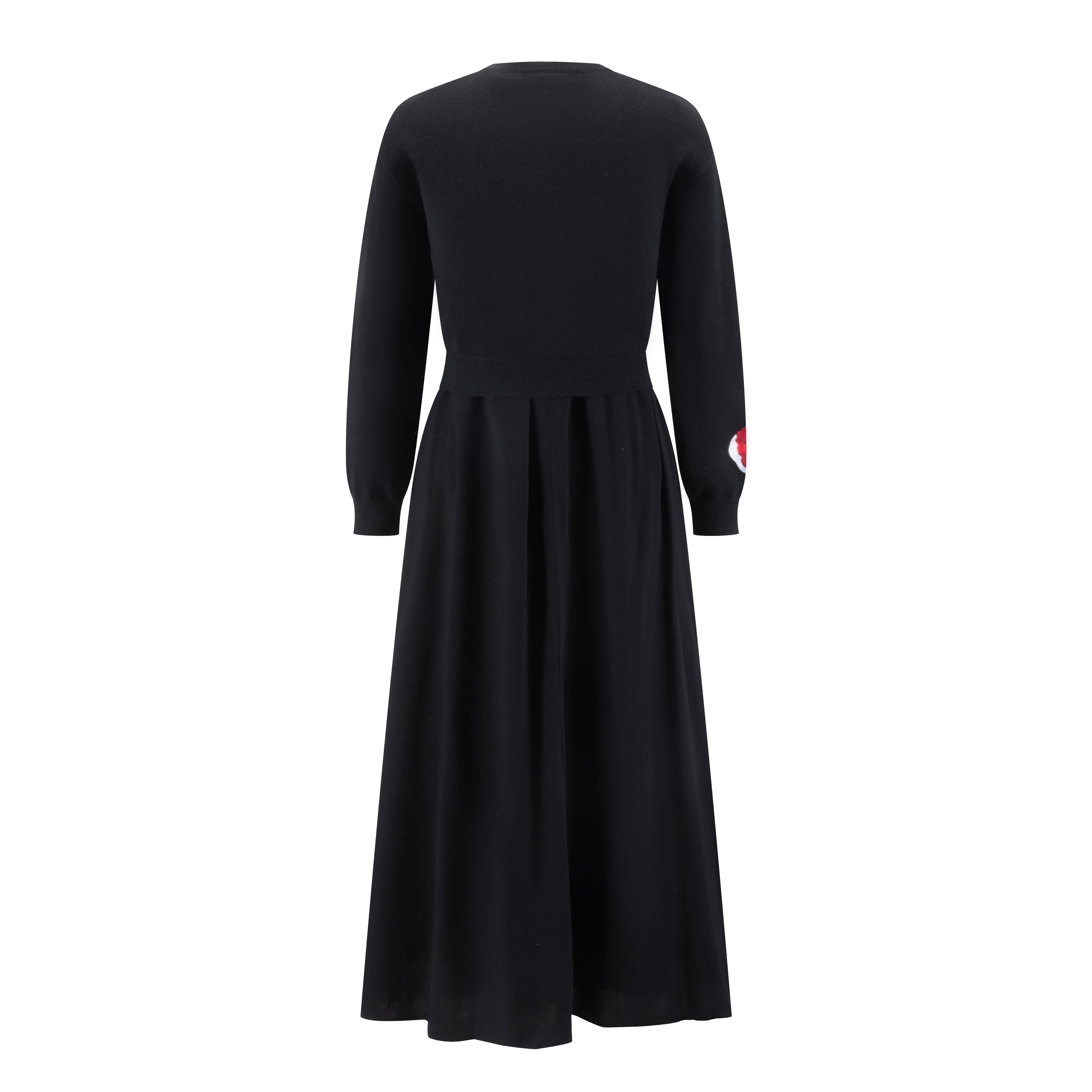 Black Wool Dress With Floral Embroidered Knit Overlay - Image 4