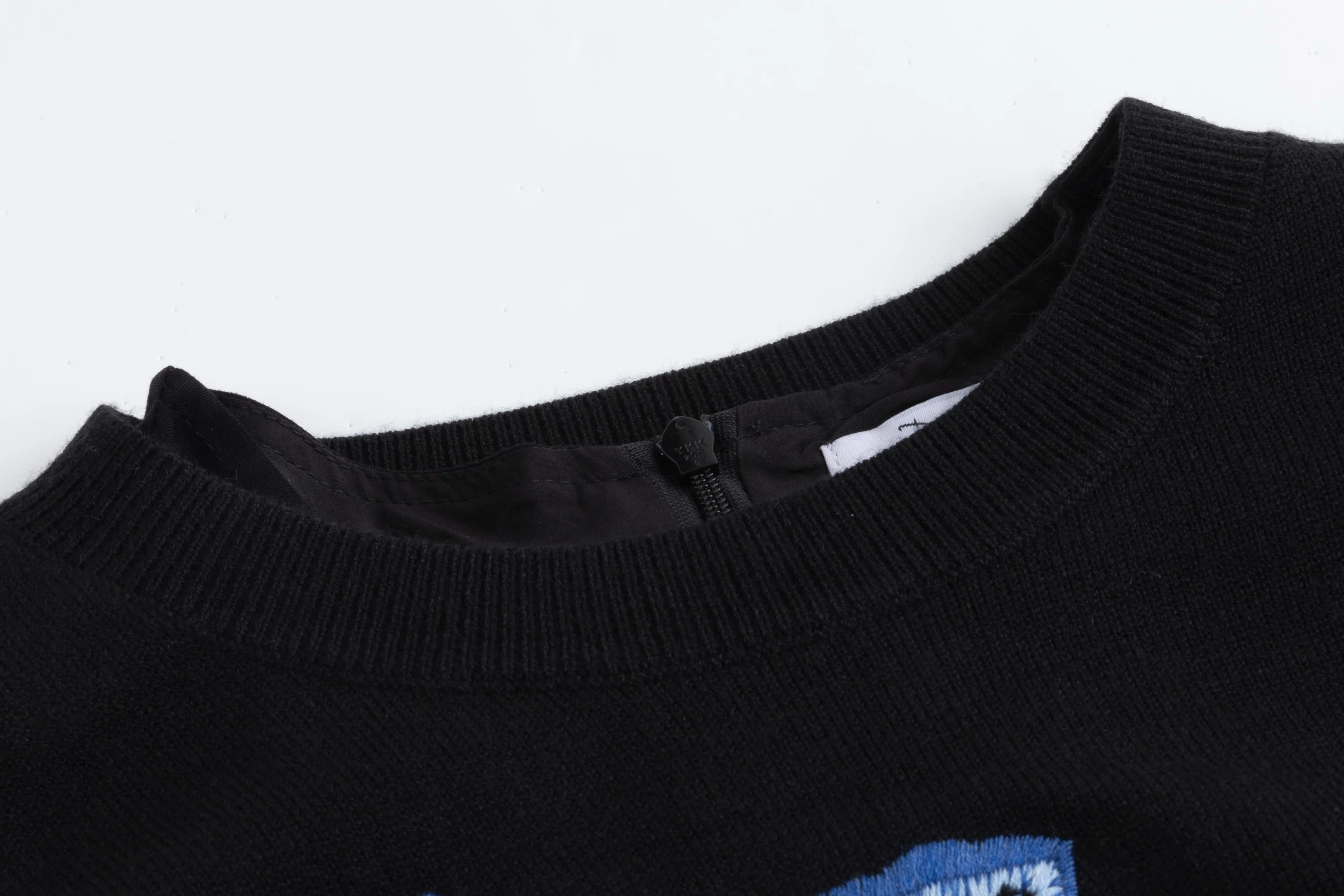 Black Wool Dress With Floral Embroidered Knit Overlay - Image 5