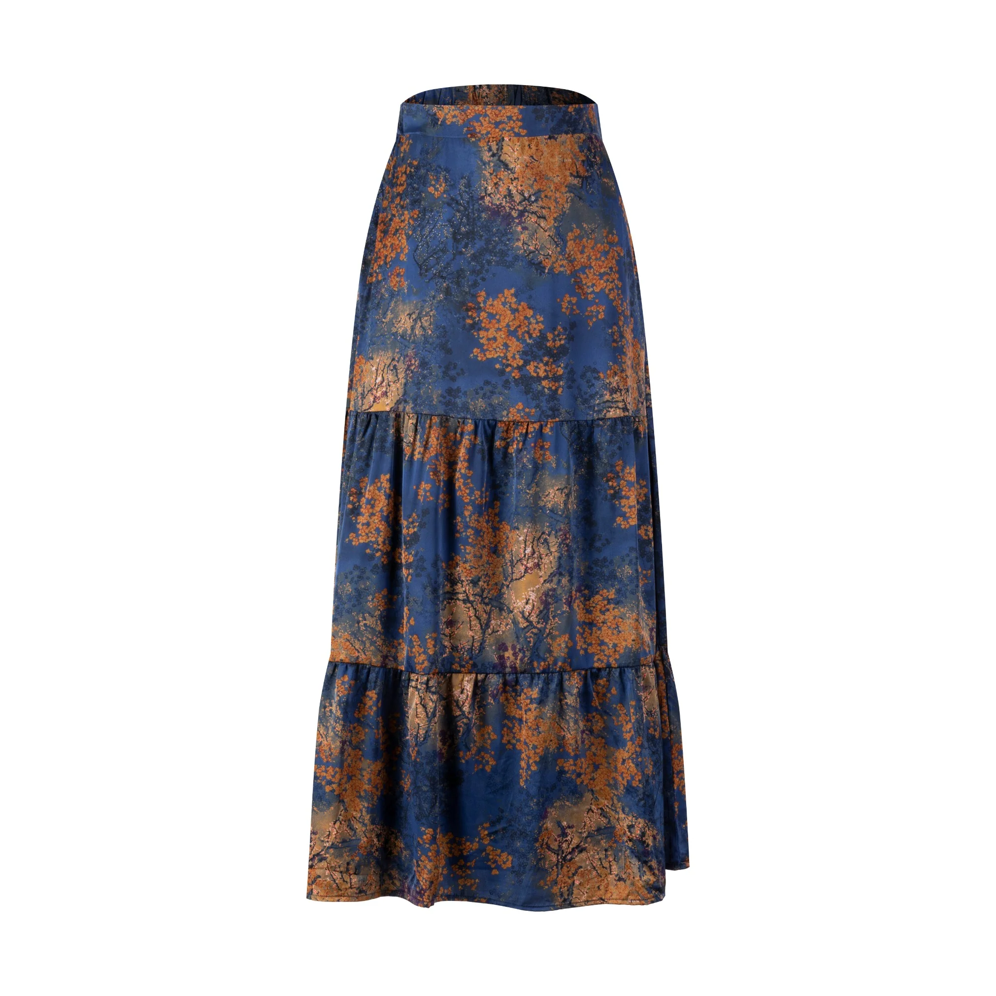 Blue And Orange Printed Satin Skirt - Image 2