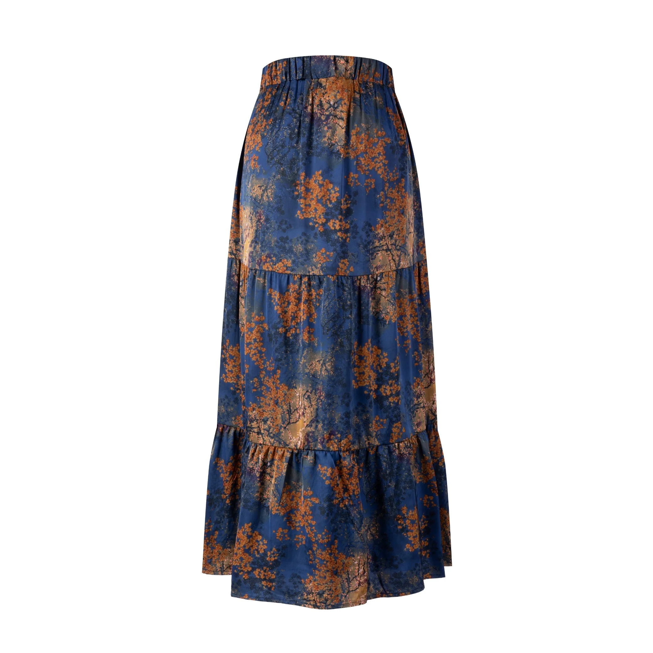 Blue And Orange Printed Satin Skirt - Image 3
