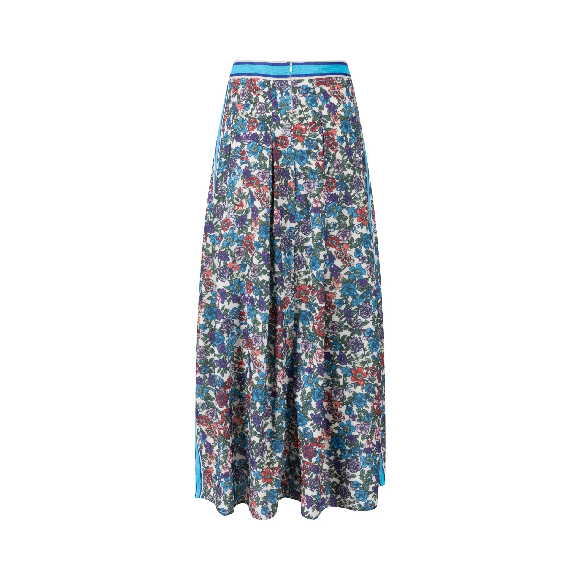 Blue And Red Floral Skirt With Striped Waist - Image 4