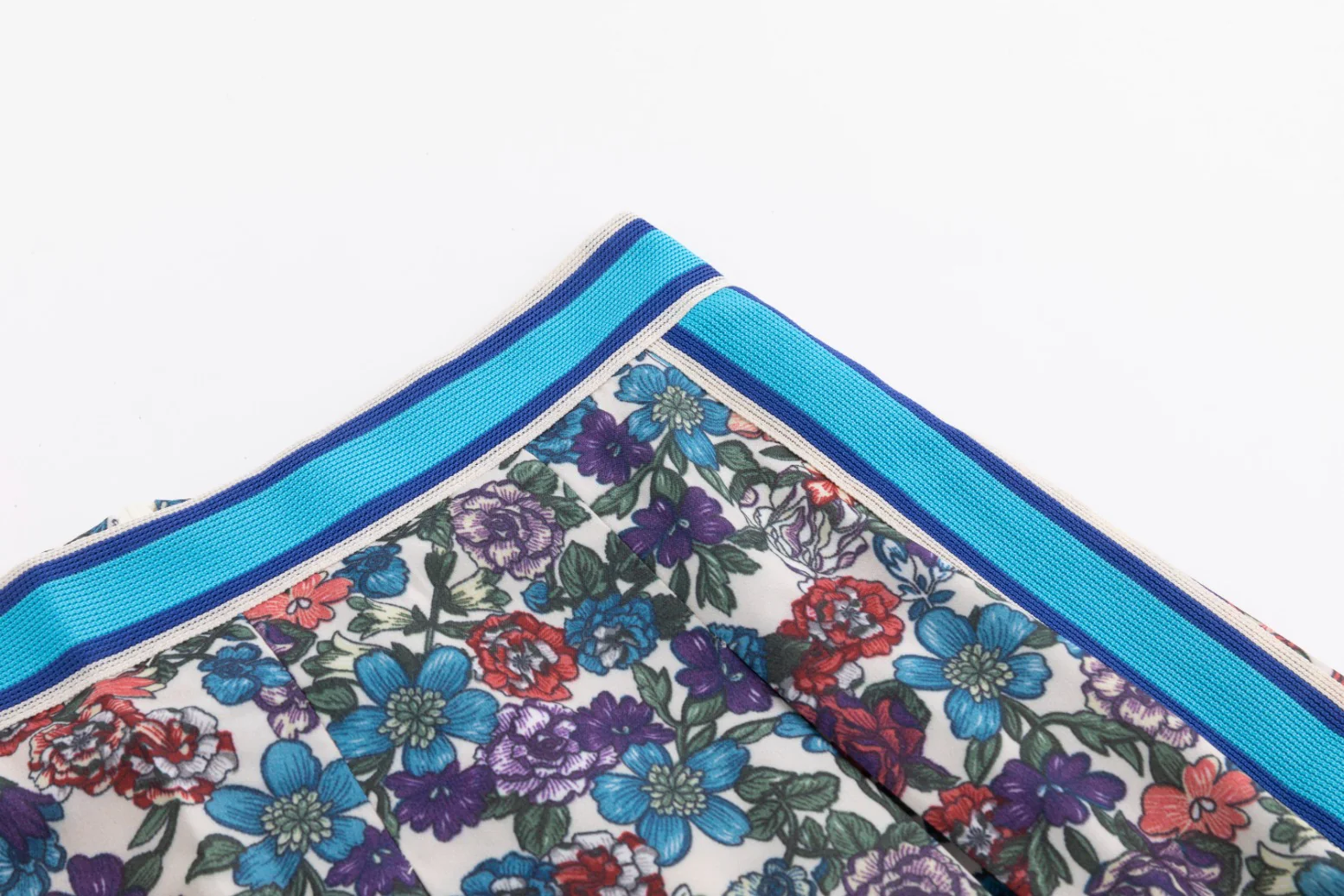 Blue And Red Floral Skirt With Striped Waist - Image 5