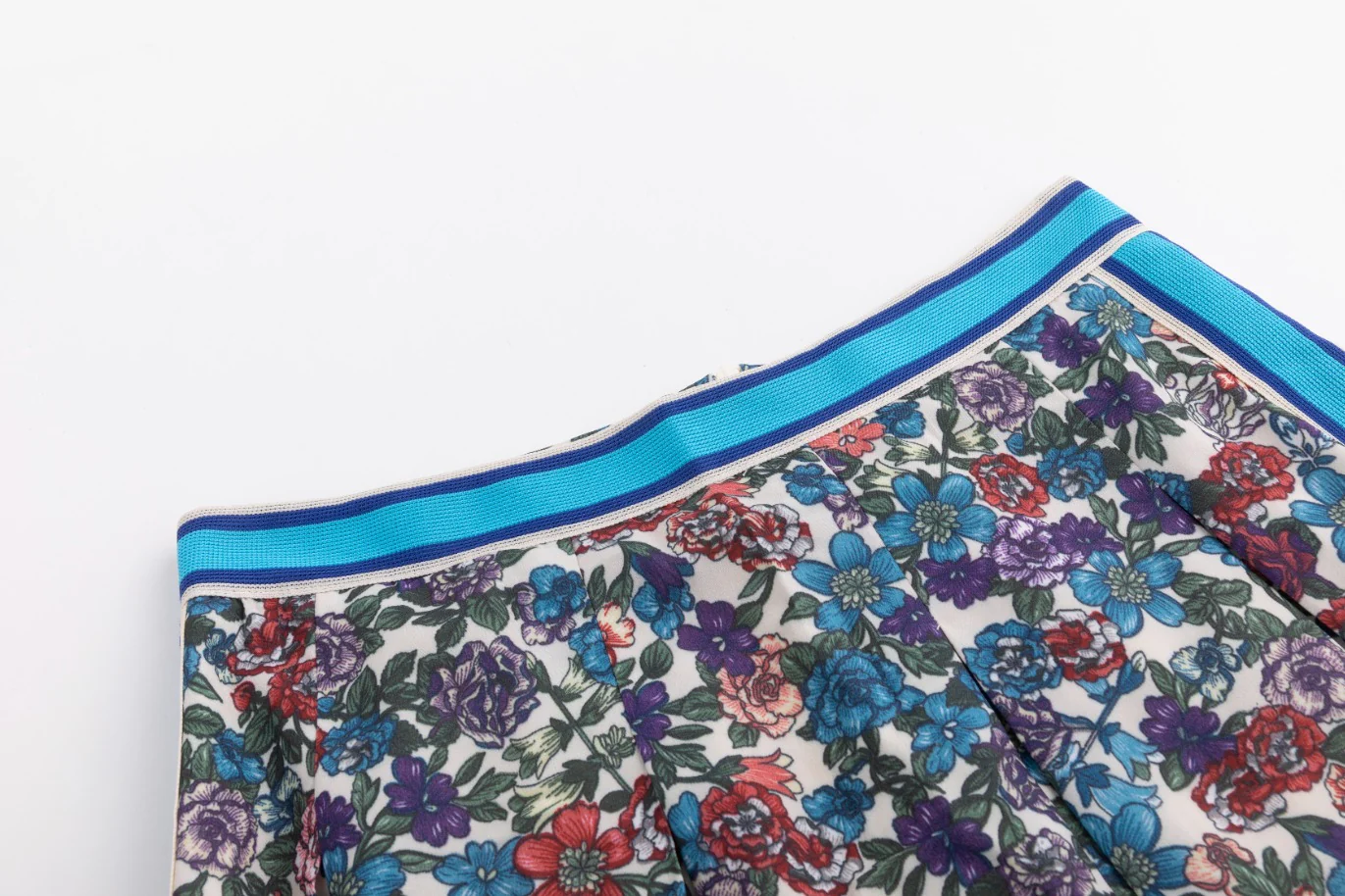 Blue And Red Floral Skirt With Striped Waist - Image 7