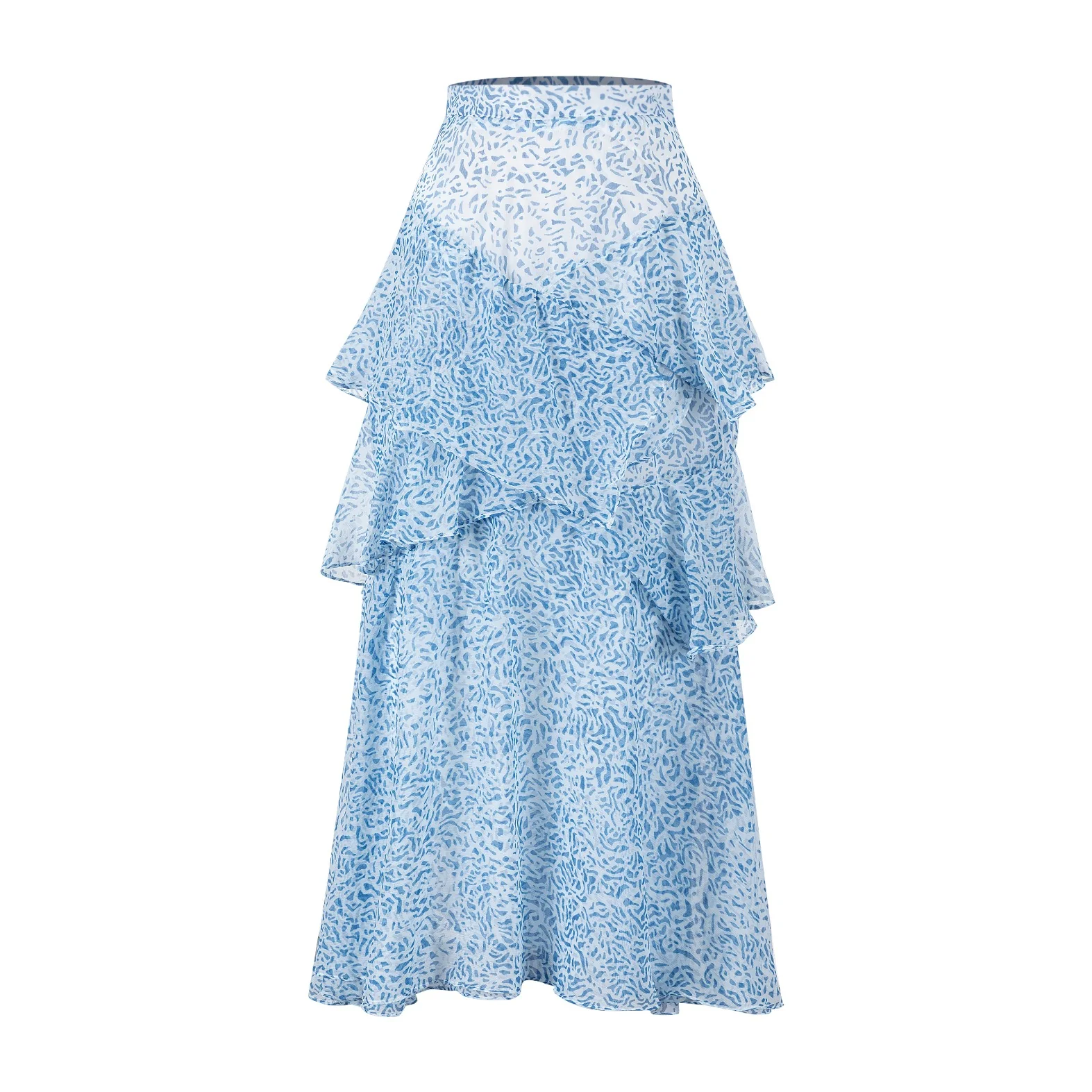 Blue And White Printed Layered Skirt - Image 3