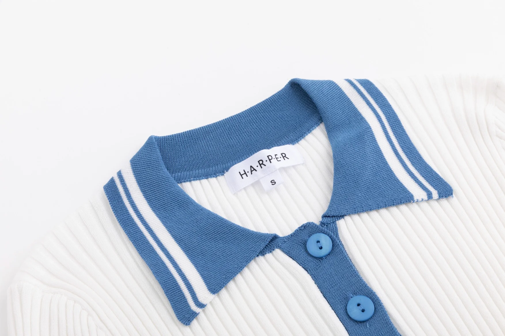 Blue And White Ribbed Knit Top - Image 5