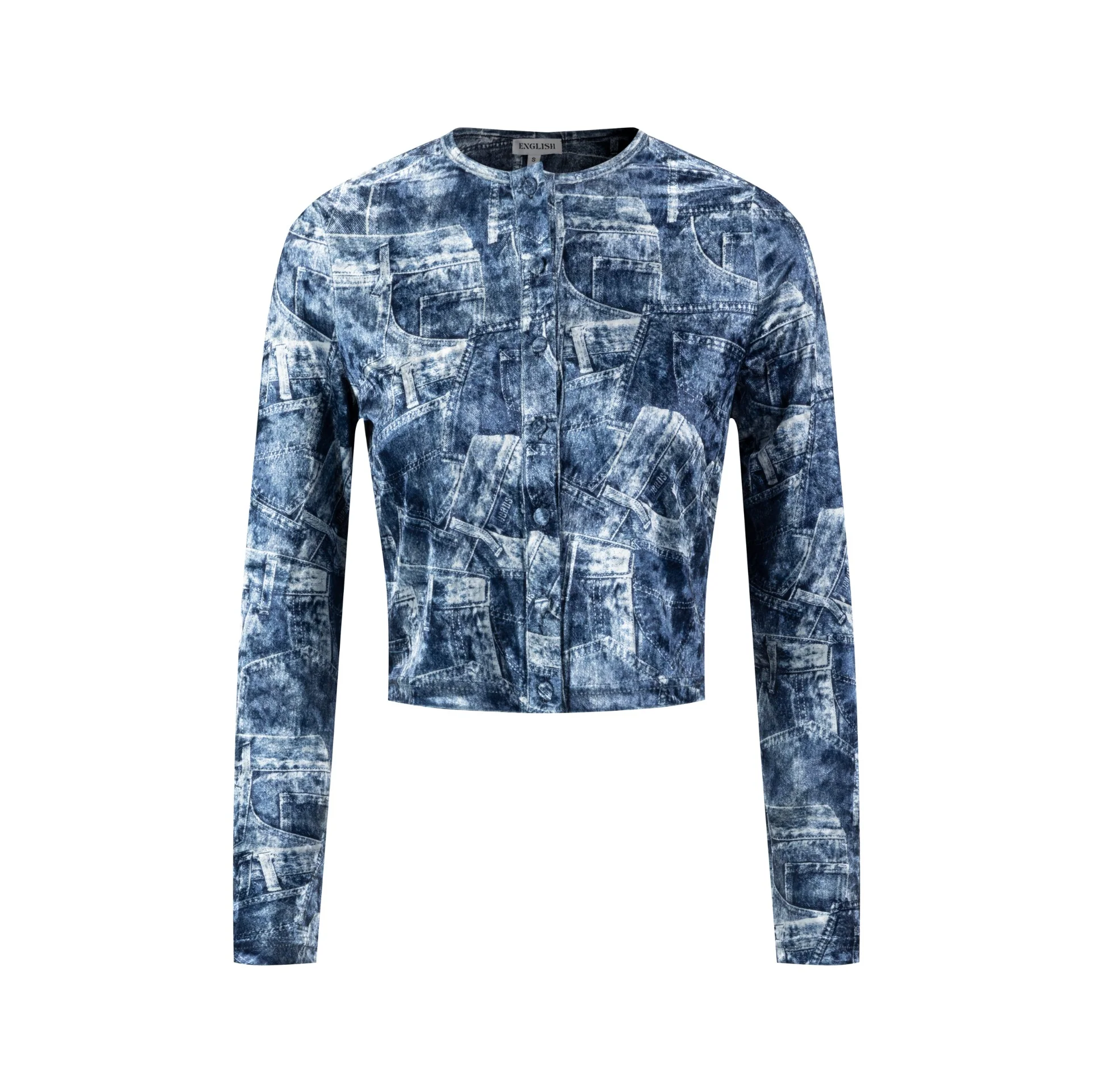 Blue Denim Patched Velvet Cardigan - Image 2