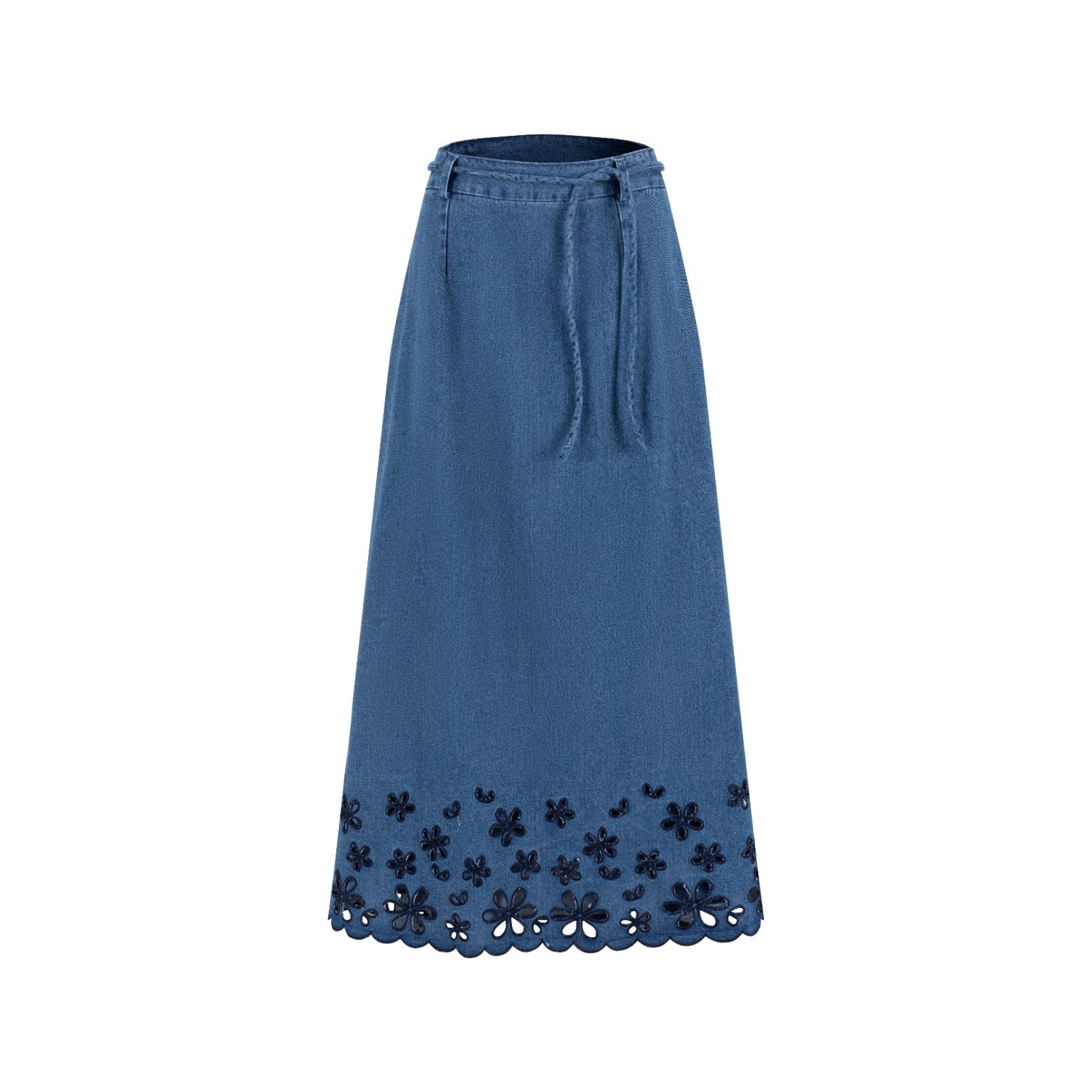 Blue Denim Skirt With Open Embroidery - Image 2