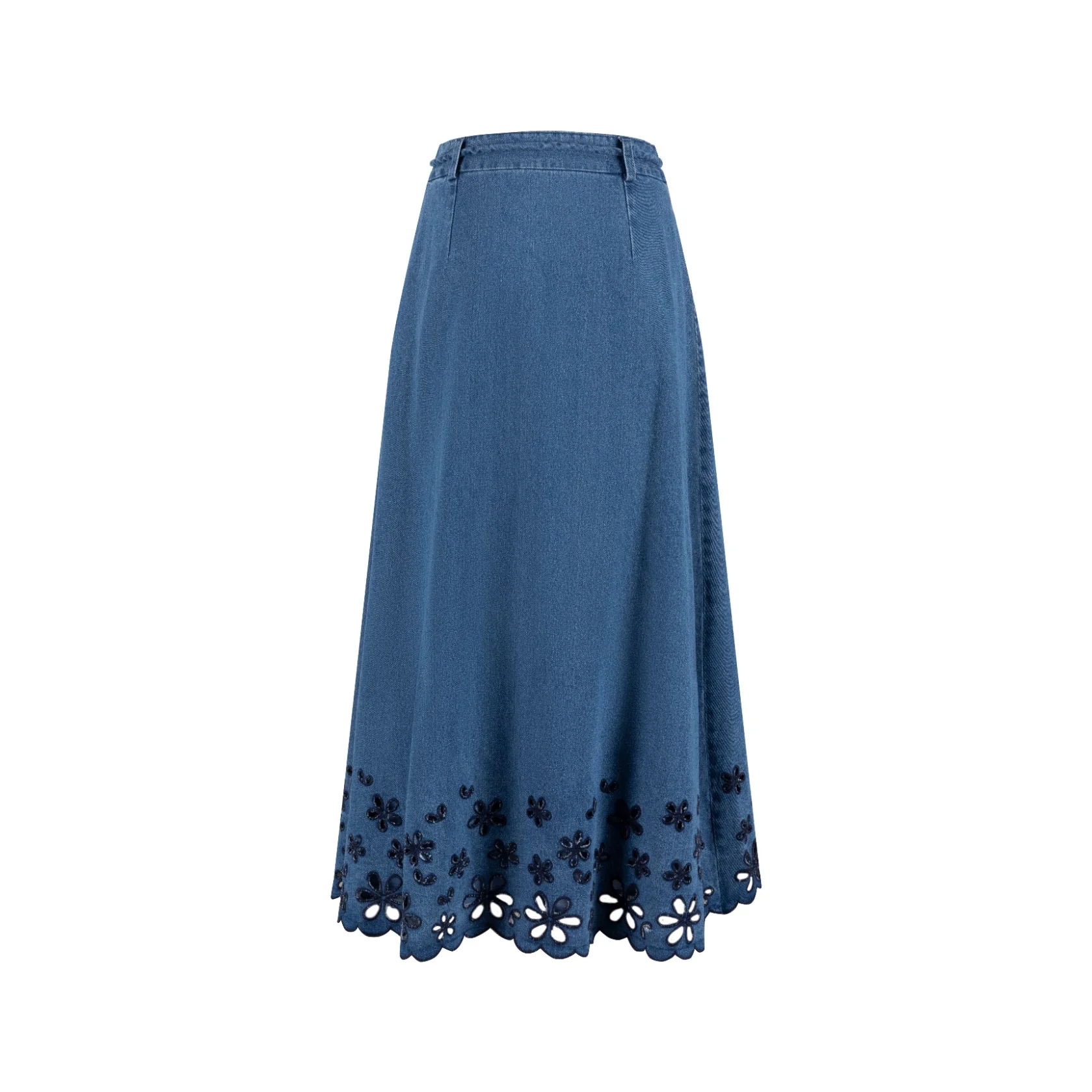 Blue Denim Skirt With Open Embroidery - Image 3