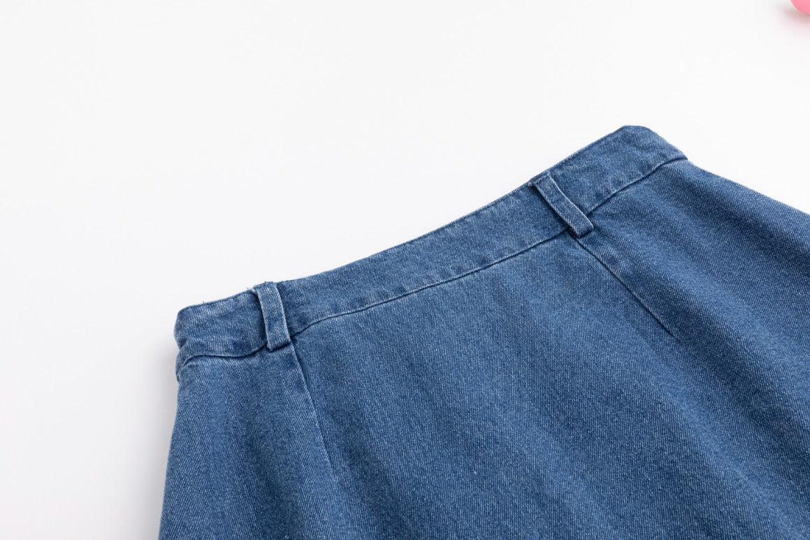 Blue Denim Skirt With Open Embroidery - Image 5