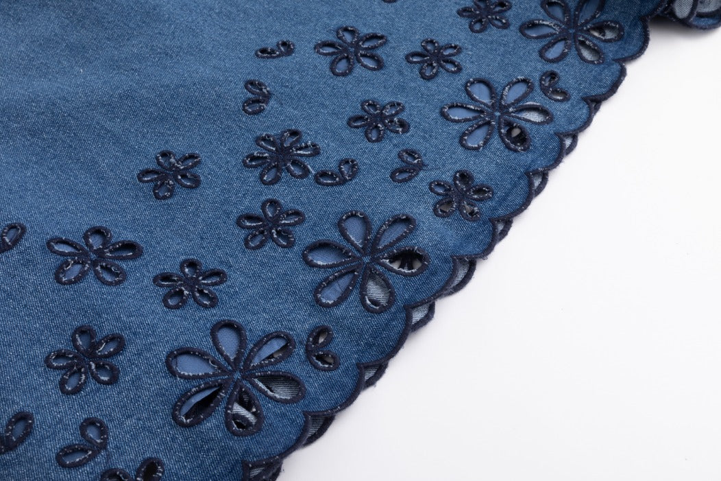 Blue Denim Skirt With Open Embroidery - Image 7