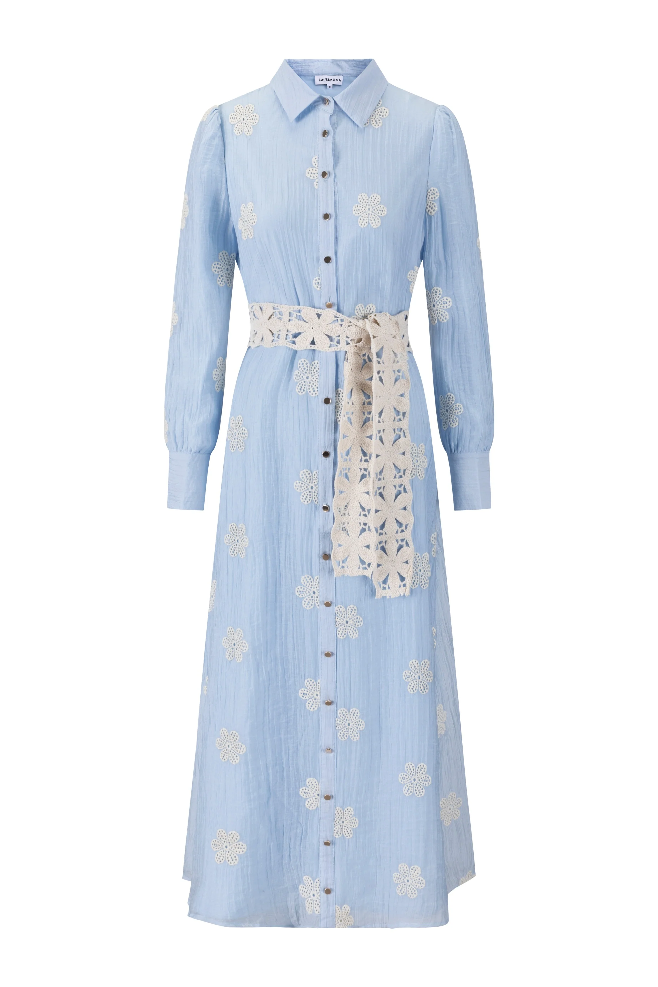 Blue Dress With Flower Eyelet And Crochet Belt - Image 2