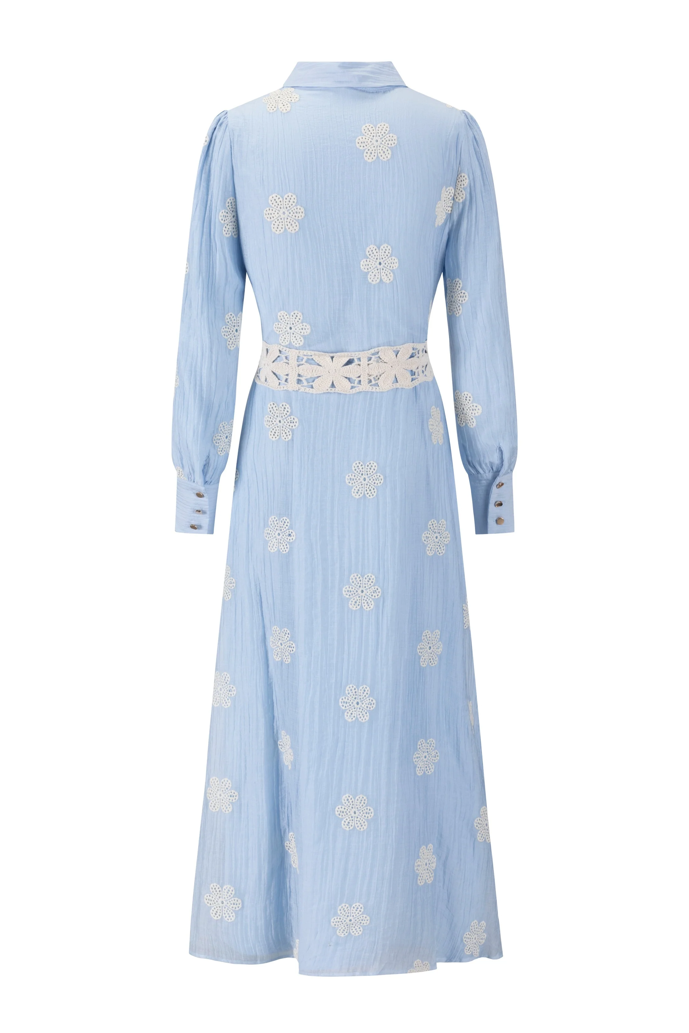 Blue Dress With Flower Eyelet And Crochet Belt - Image 3