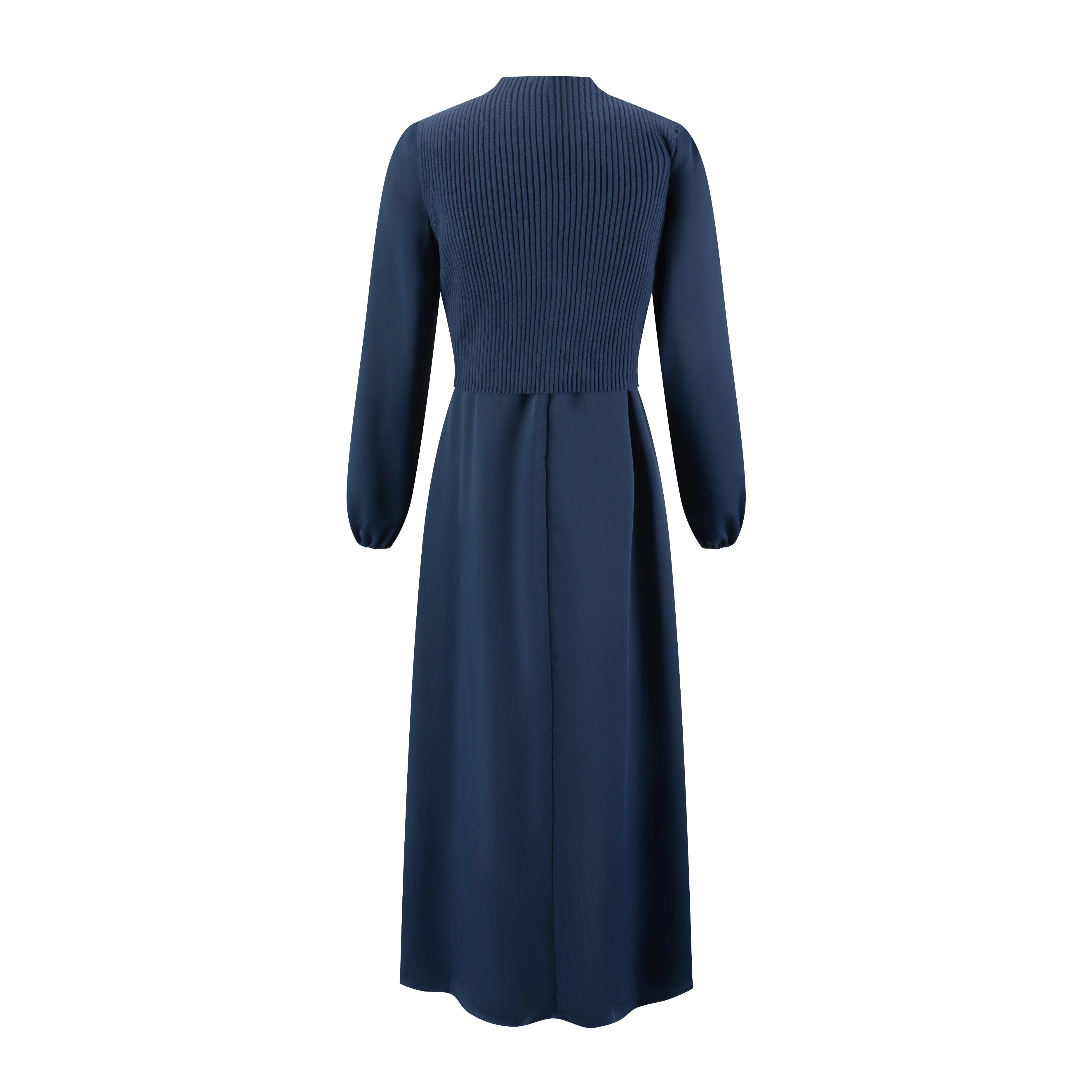 Blue Embroidered Dress With Knit Vest Overlay - Image 3