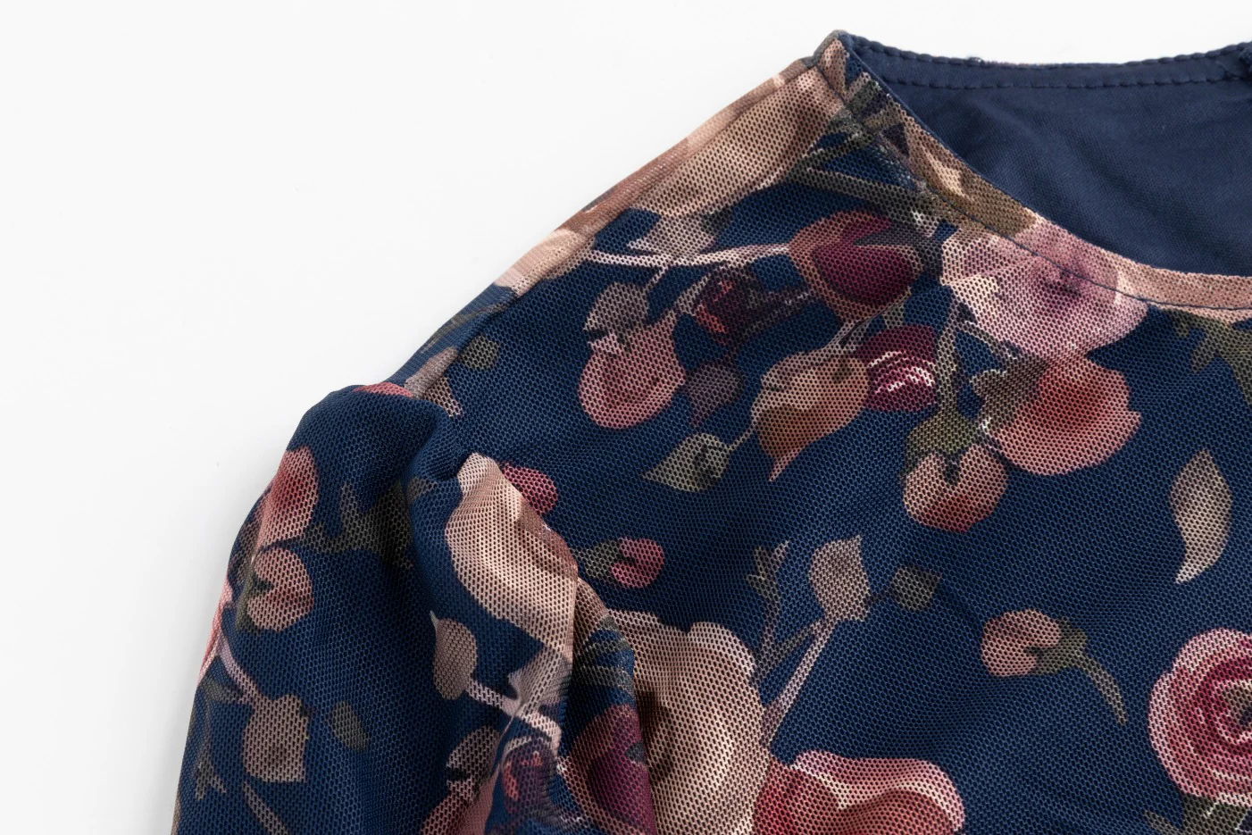 Blue Floral Mesh Dress With Knit Cardigan Overlay - Image 5