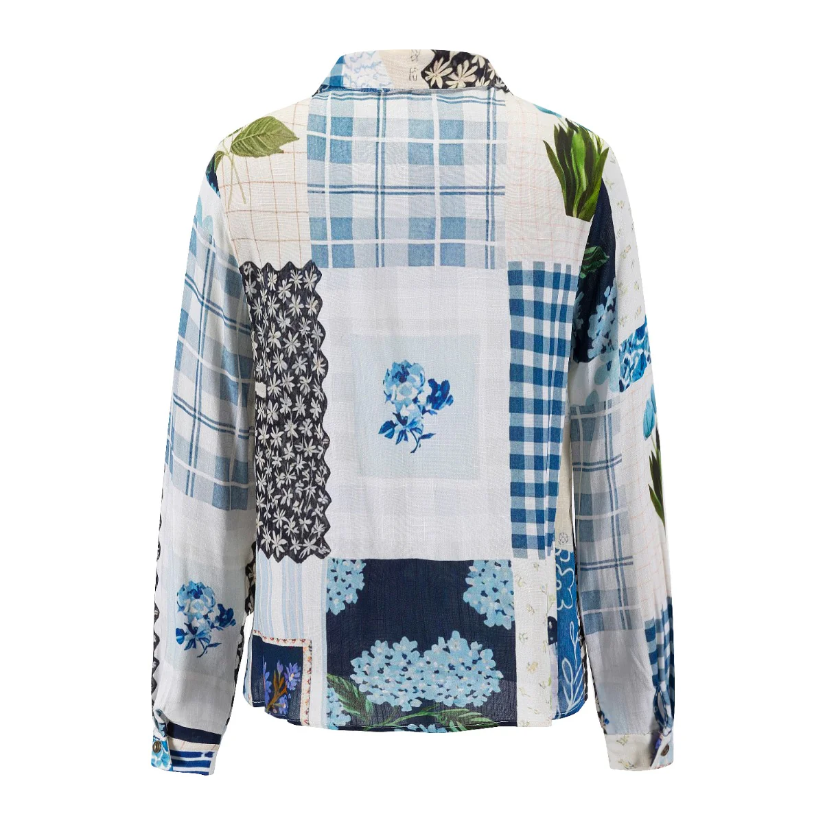 Blue Floral Patchwork Printed Blouse - Image 3