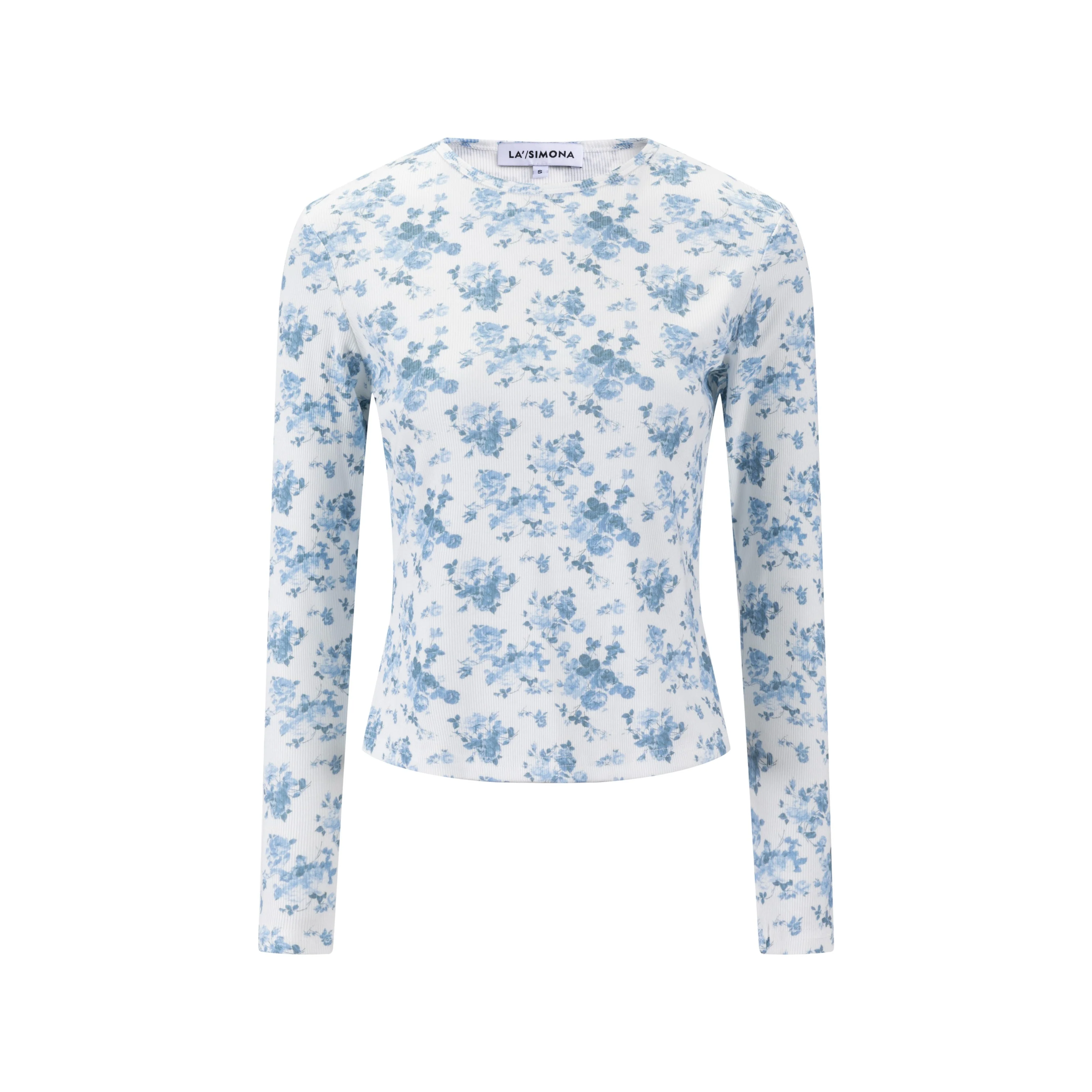 Blue Floral Print Ribbed Top - Image 2