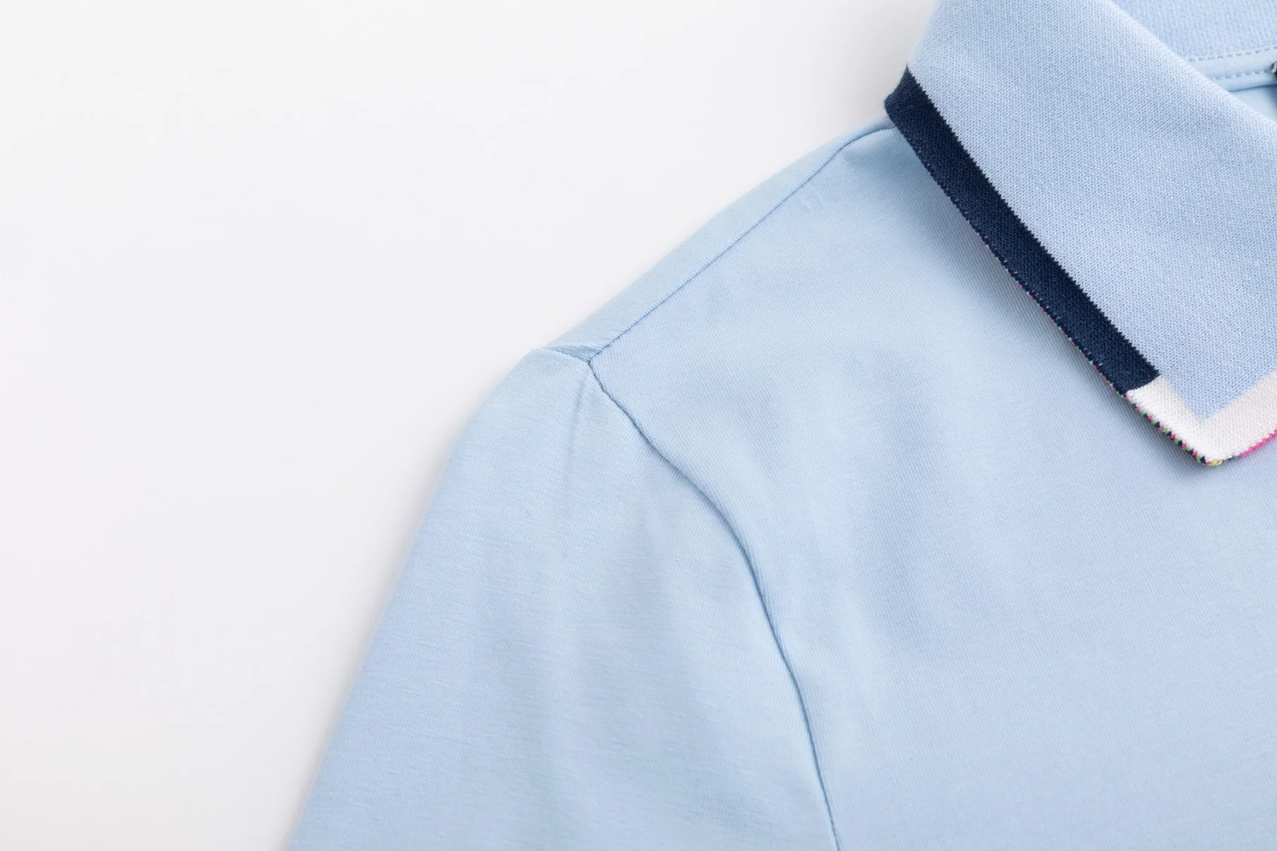 Blue Polo With Multi Color Collar Detail - Image 6