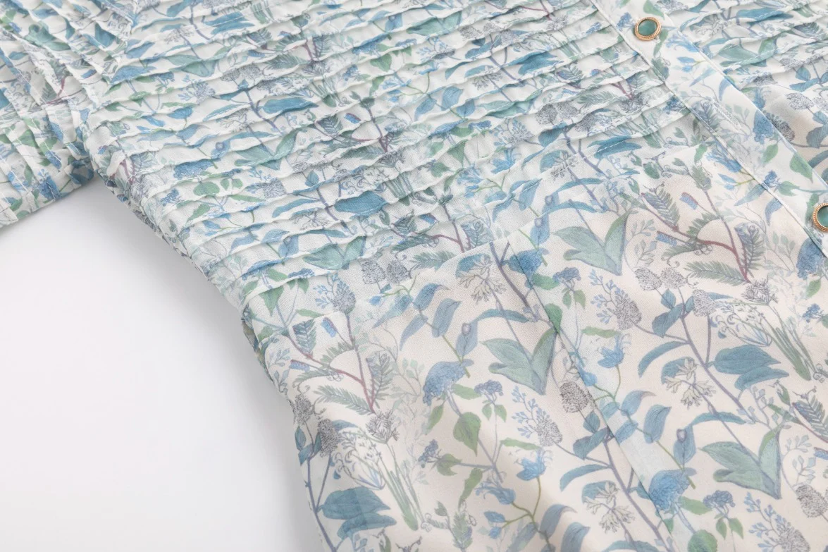 Blue Printed Flowy Dress - Image 5