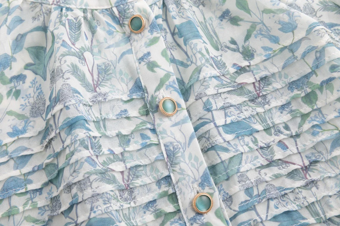 Blue Printed Flowy Dress - Image 6