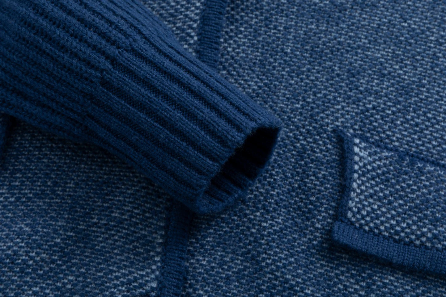 Ribbed Sleeve Knit Blazer - Blue - Image 7