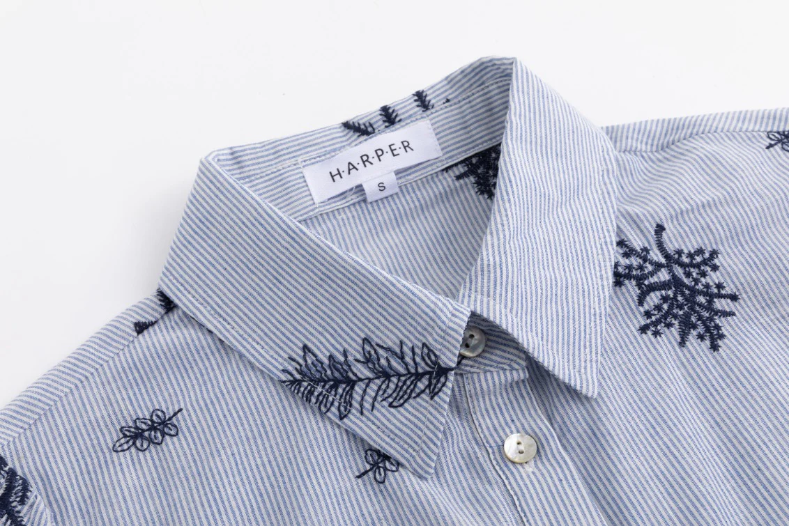 Blue Striped Blouse With Embroidery - Image 5