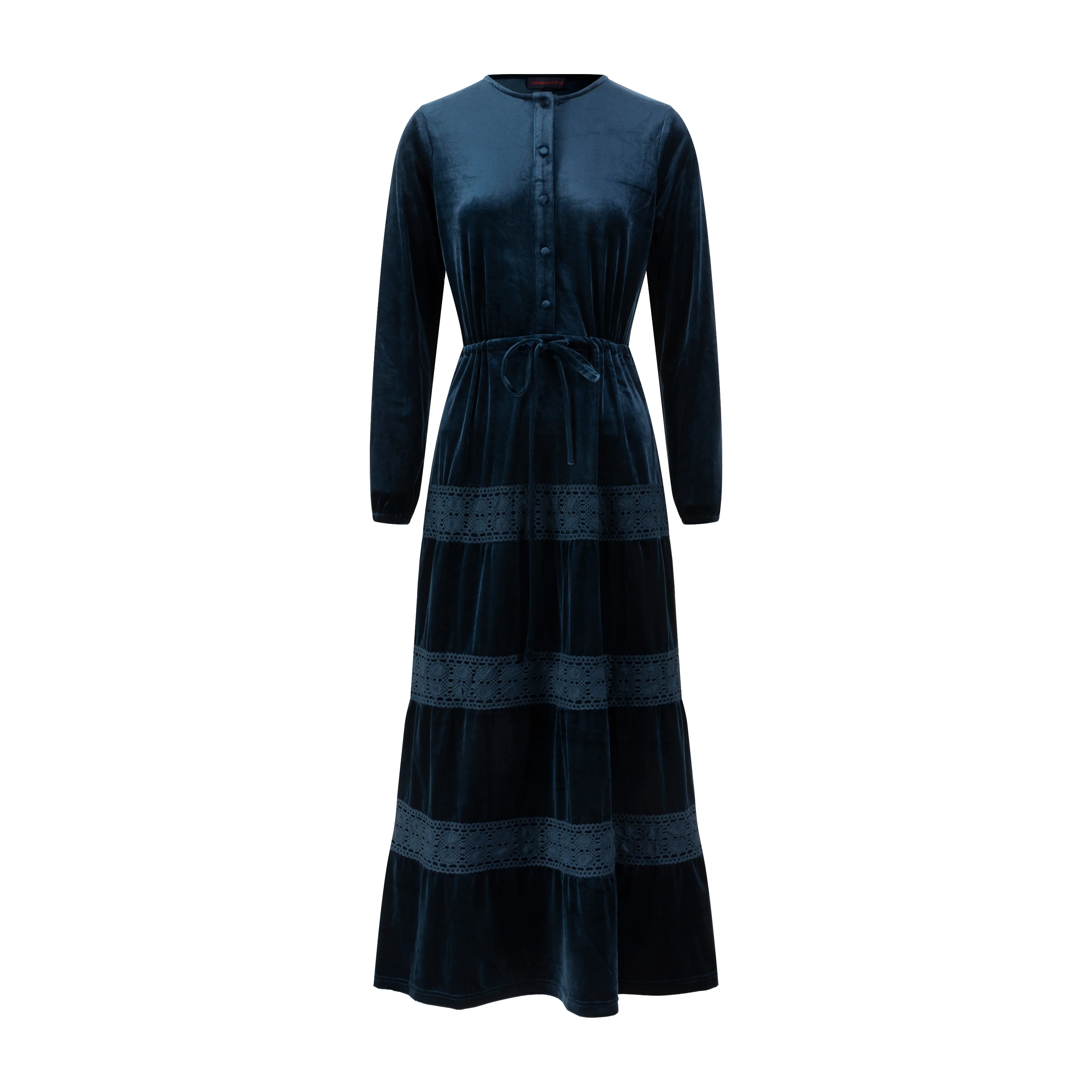 Blue Velvet And Lace Drawstring Dress - Image 2