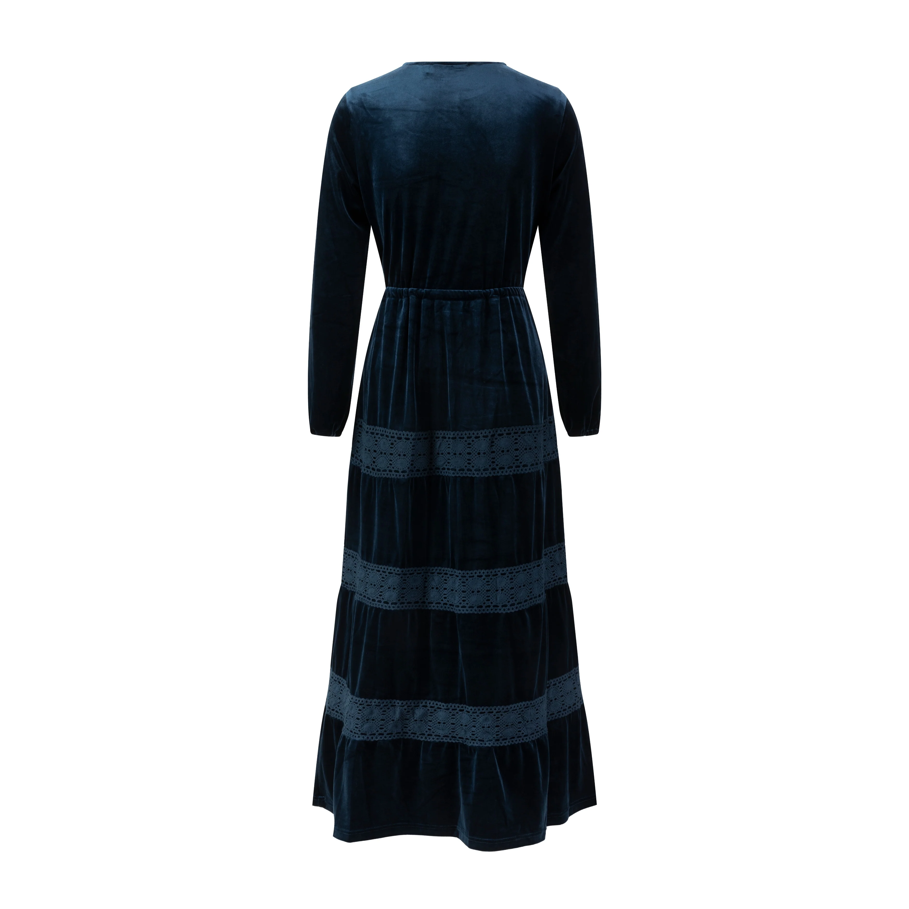 Blue Velvet And Lace Drawstring Dress - Image 3