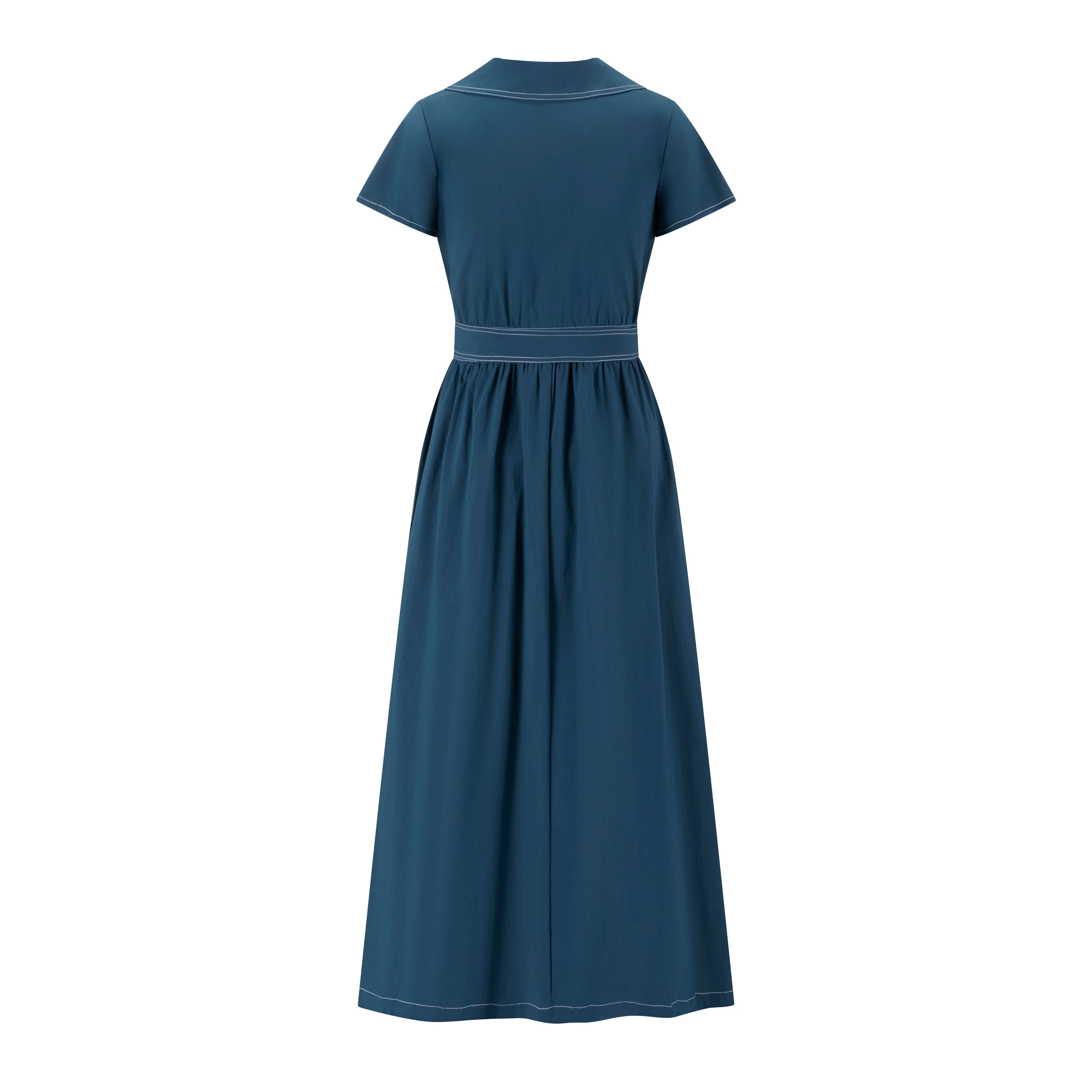 Cotton Jumper with Embroidered Belt - Blue - Image 2