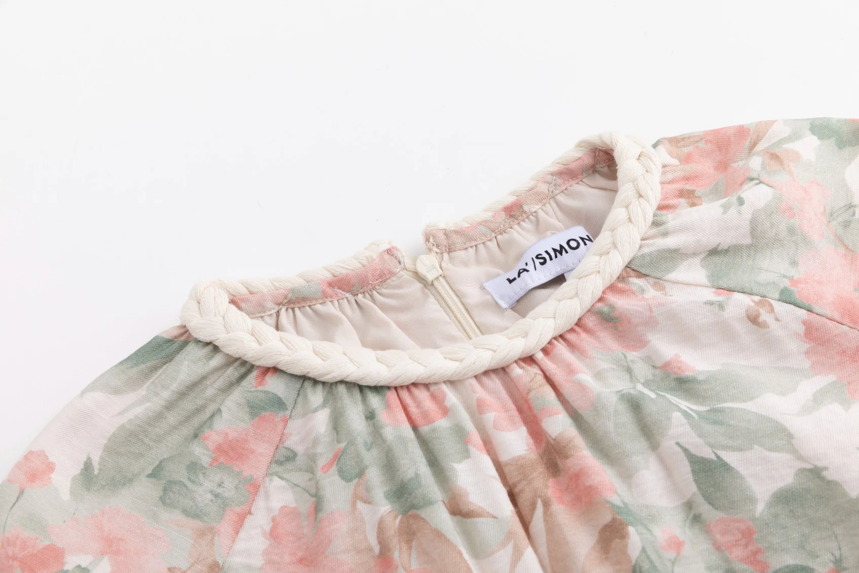 Braided Collar Detail Pink And Green Dress - Image 6