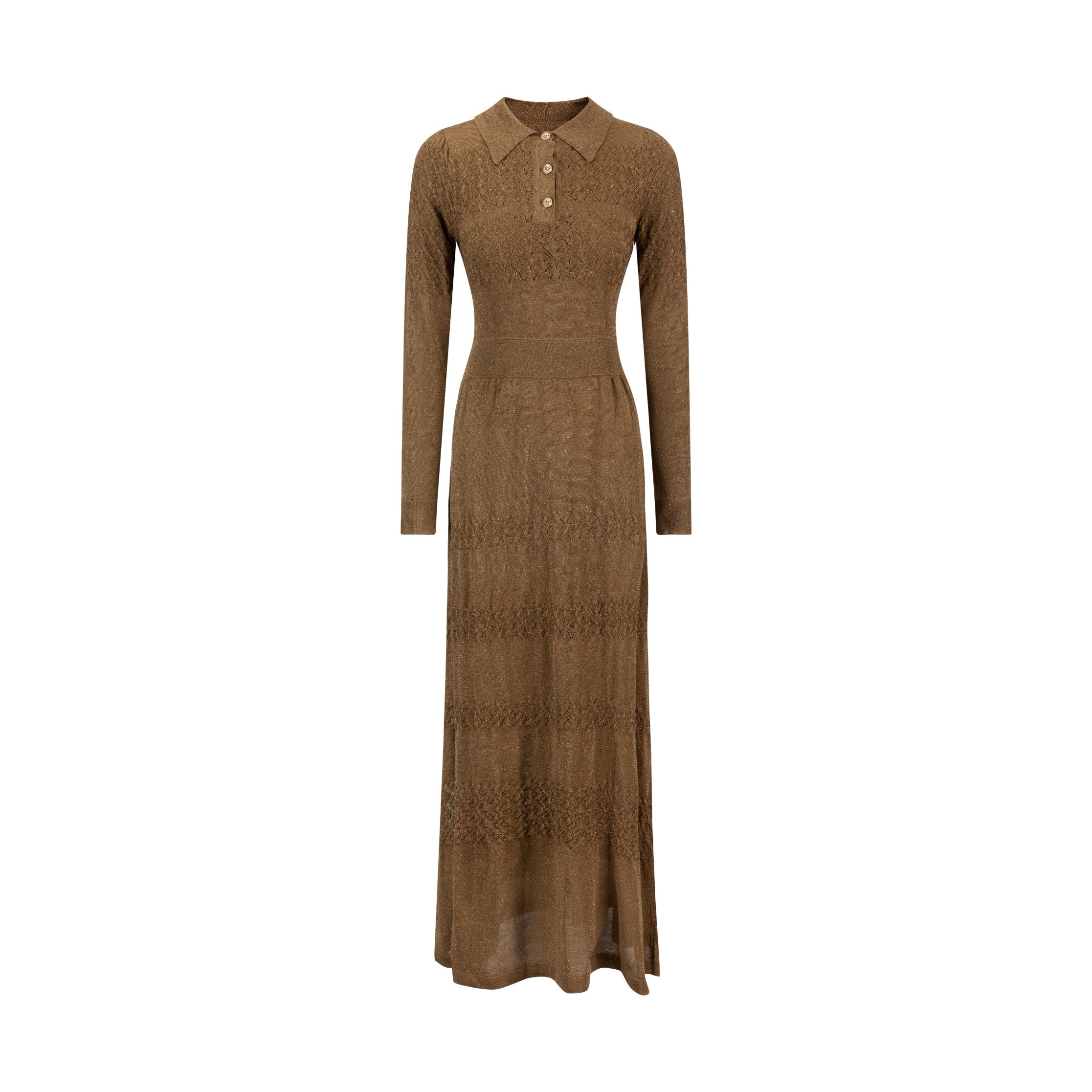 Brown Knit Dress With Collar - Image 2