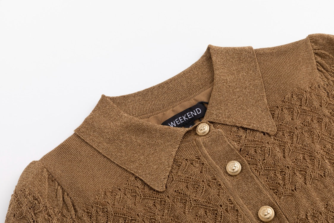 Brown Knit Dress With Collar - Image 4