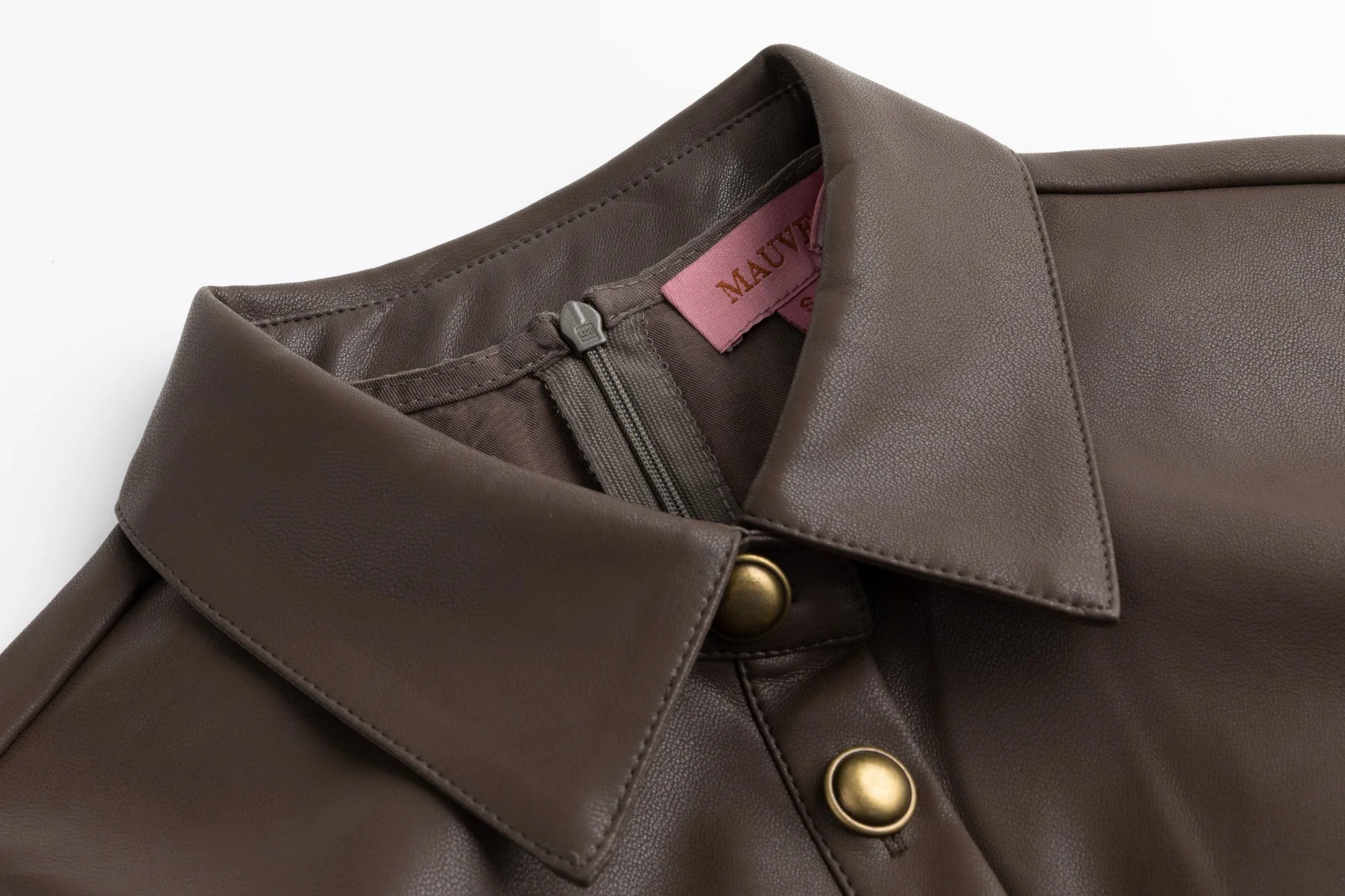 Brown Slip Dress With Leather Button Down Jacket - Image 4