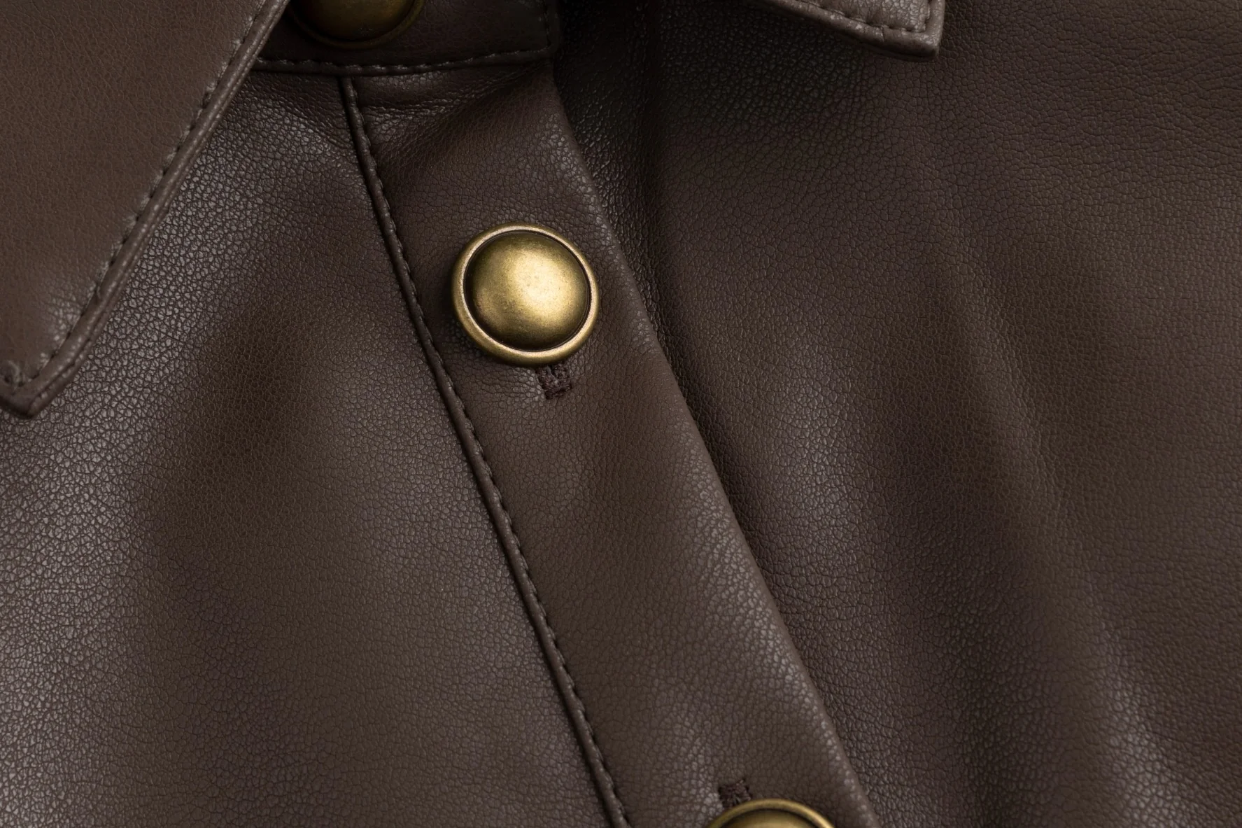 Brown Slip Dress With Leather Button Down Jacket - Image 5