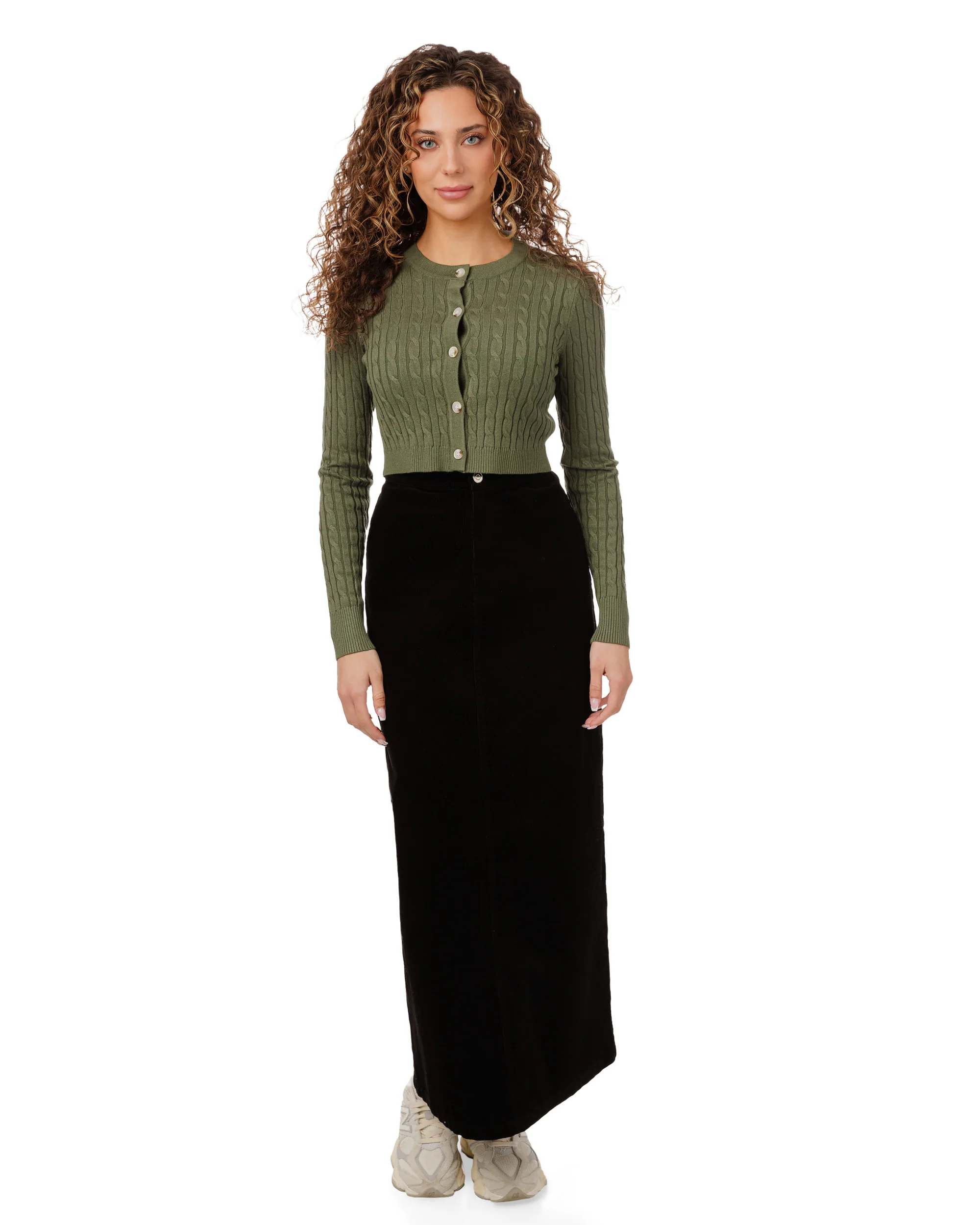 Cable Knit Cardigan - Green - Image 3