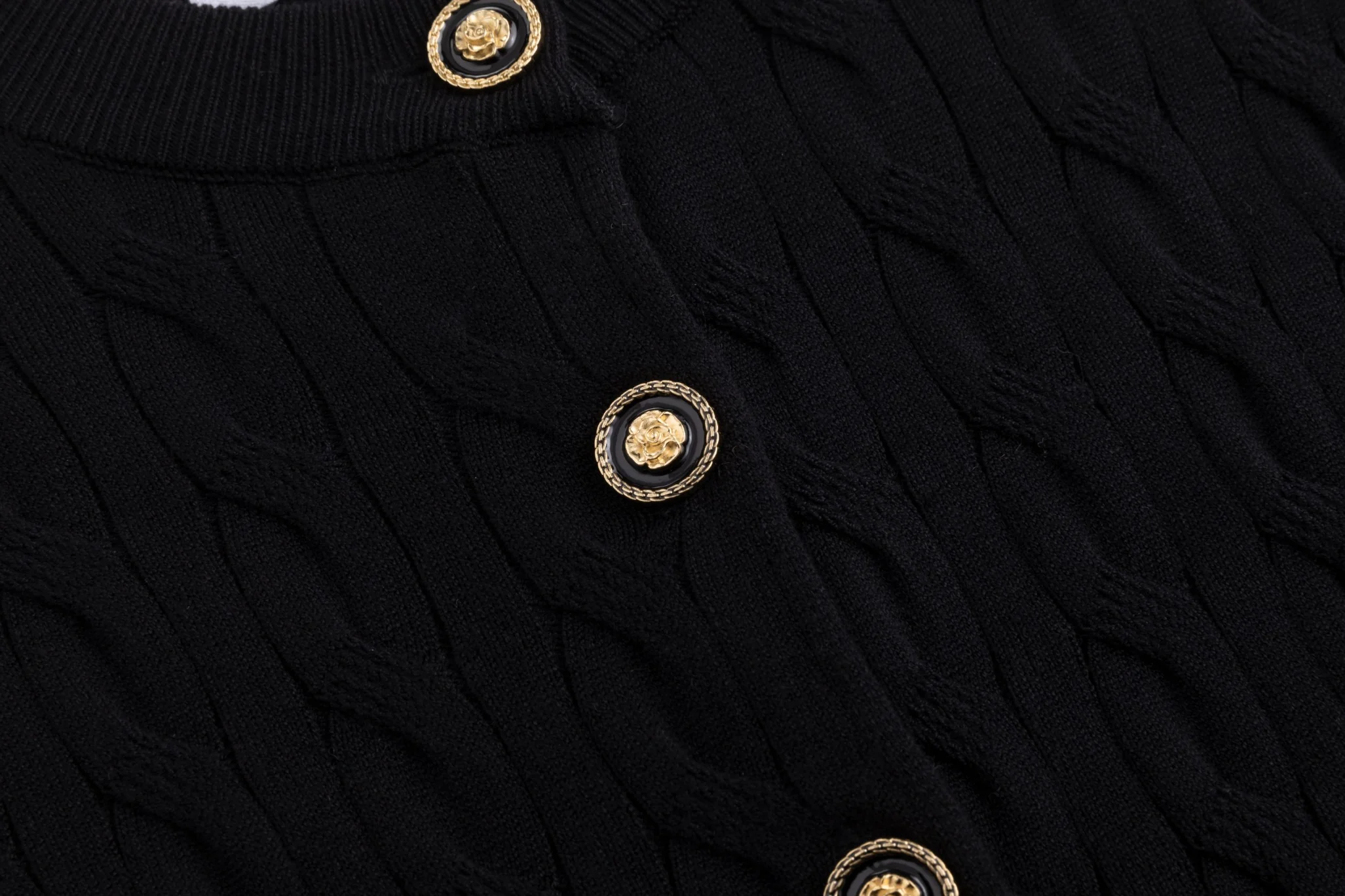 Cable Knit Cardigan With Detailed Buttons - Black - Image 6