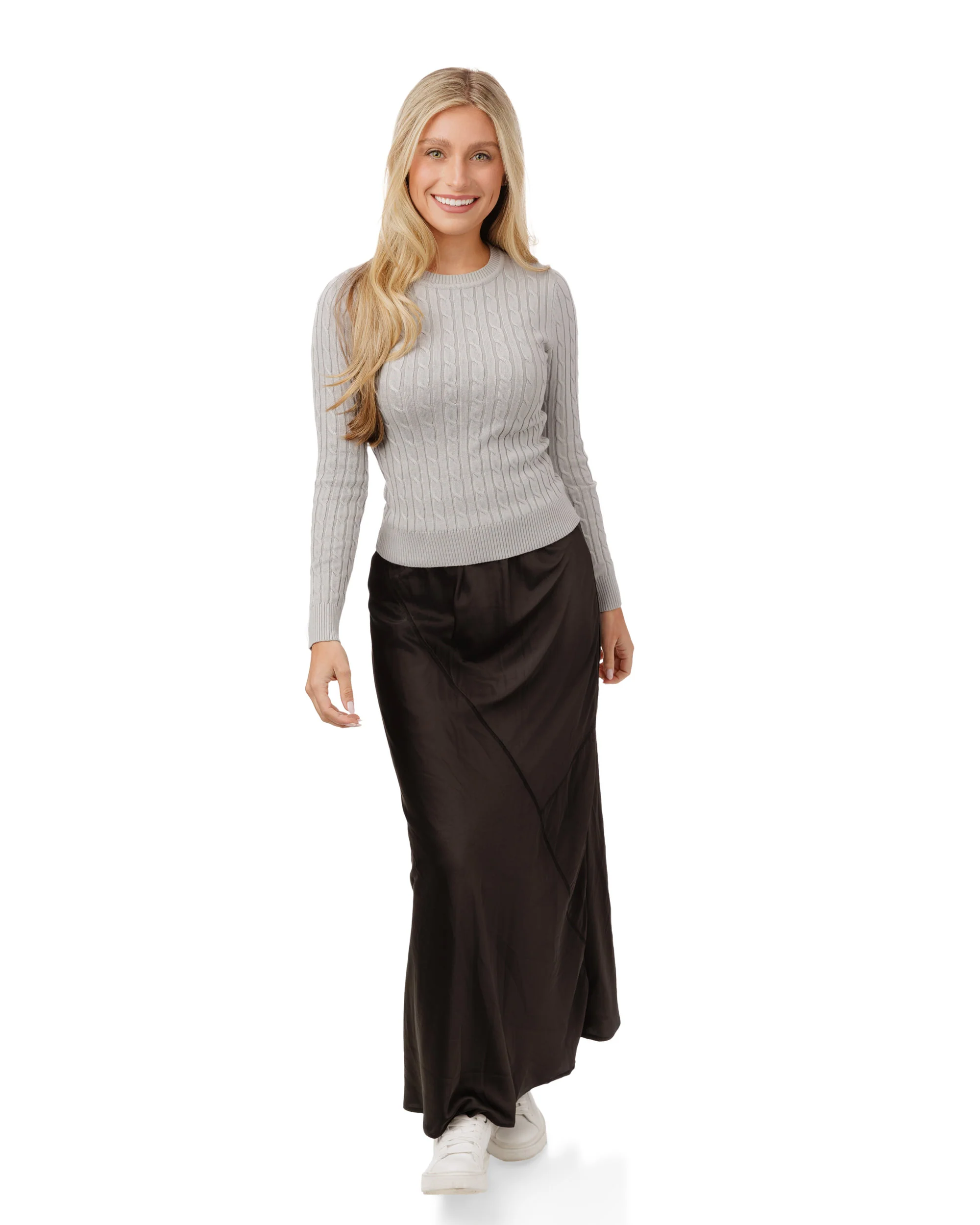 Cable Knit Sweater - Light Gray - Image 7