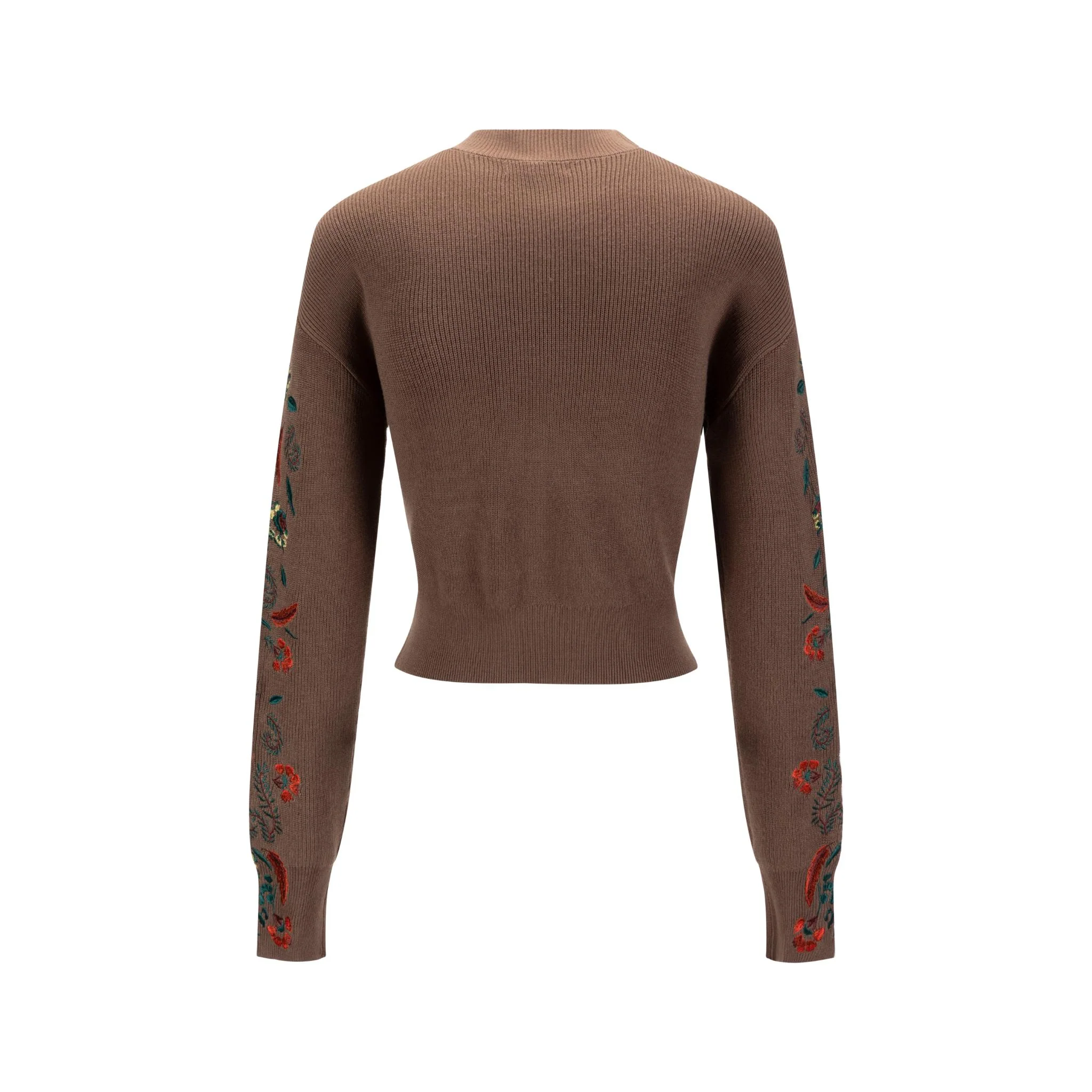 Cardigan With Red Flower Embroidery - Brown - Image 3