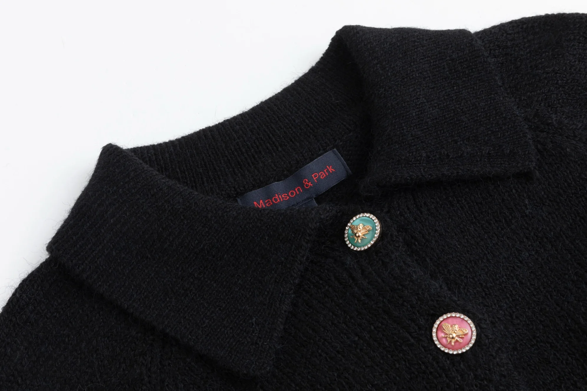 Colored Bee Button Knit Cardigan - Black - Image 4