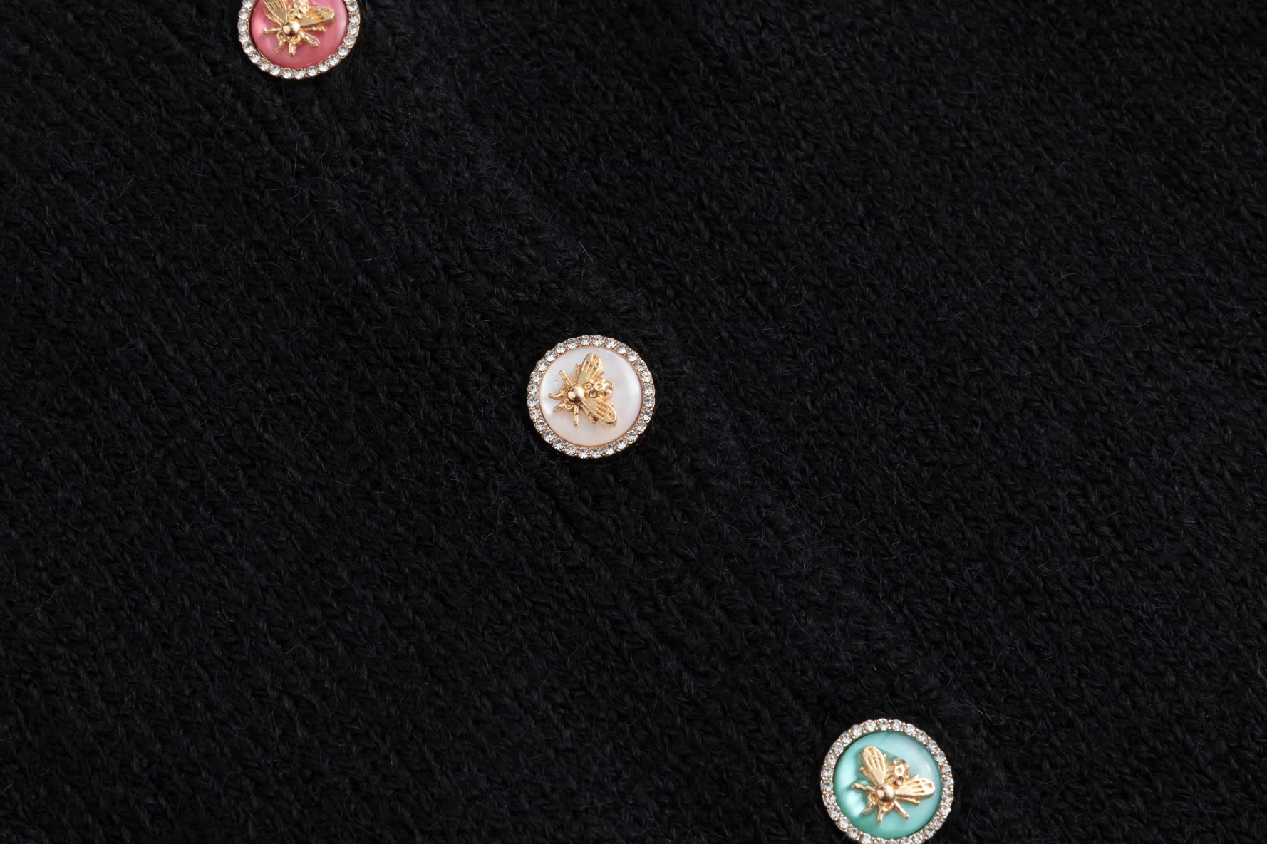 Colored Bee Button Knit Cardigan - Black - Image 5