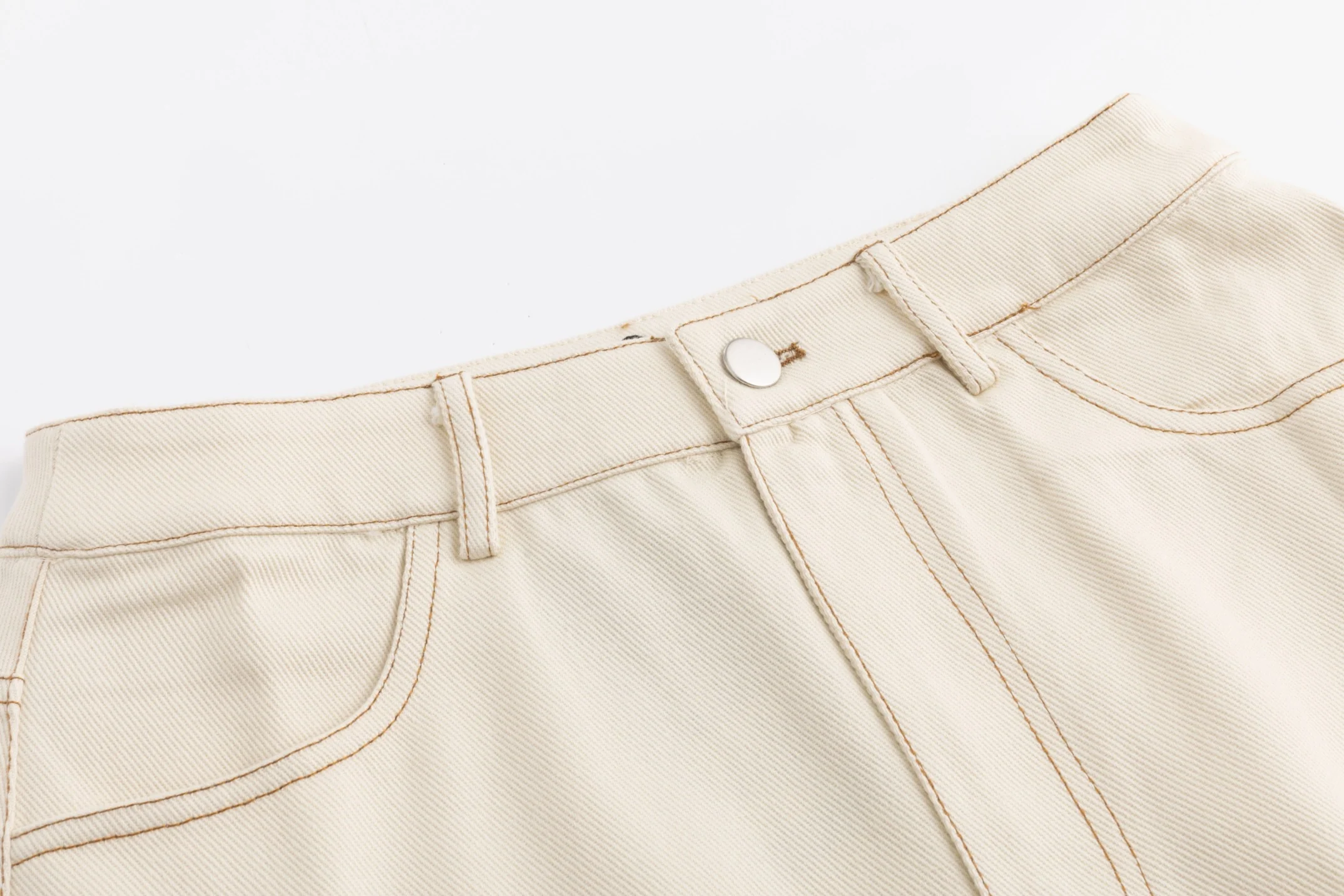 Contrast Stitch Denim Skirt - Ivory - Image 5
