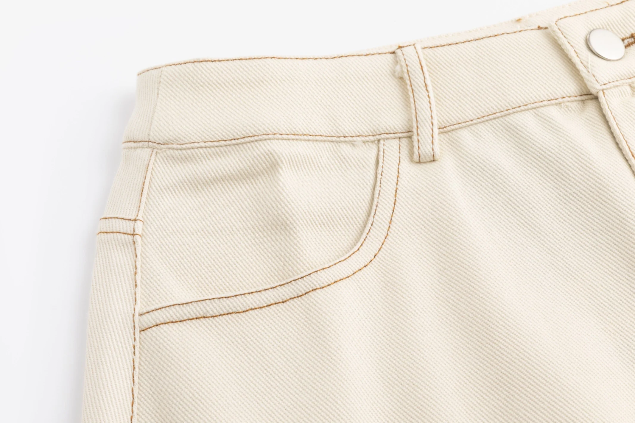 Contrast Stitch Denim Skirt - Ivory - Image 6